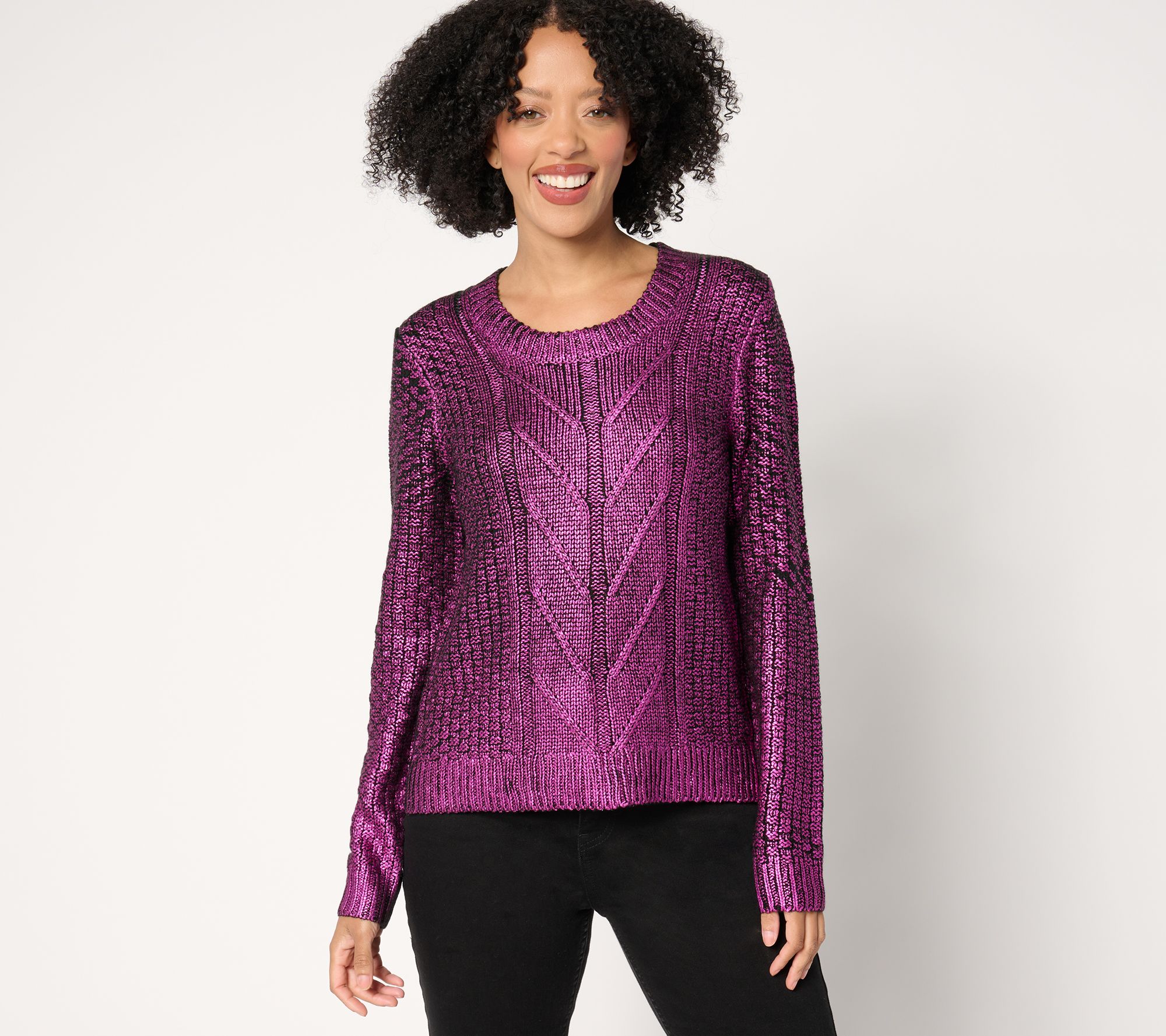 Attitudes by Renee Metallic Cable Sweater