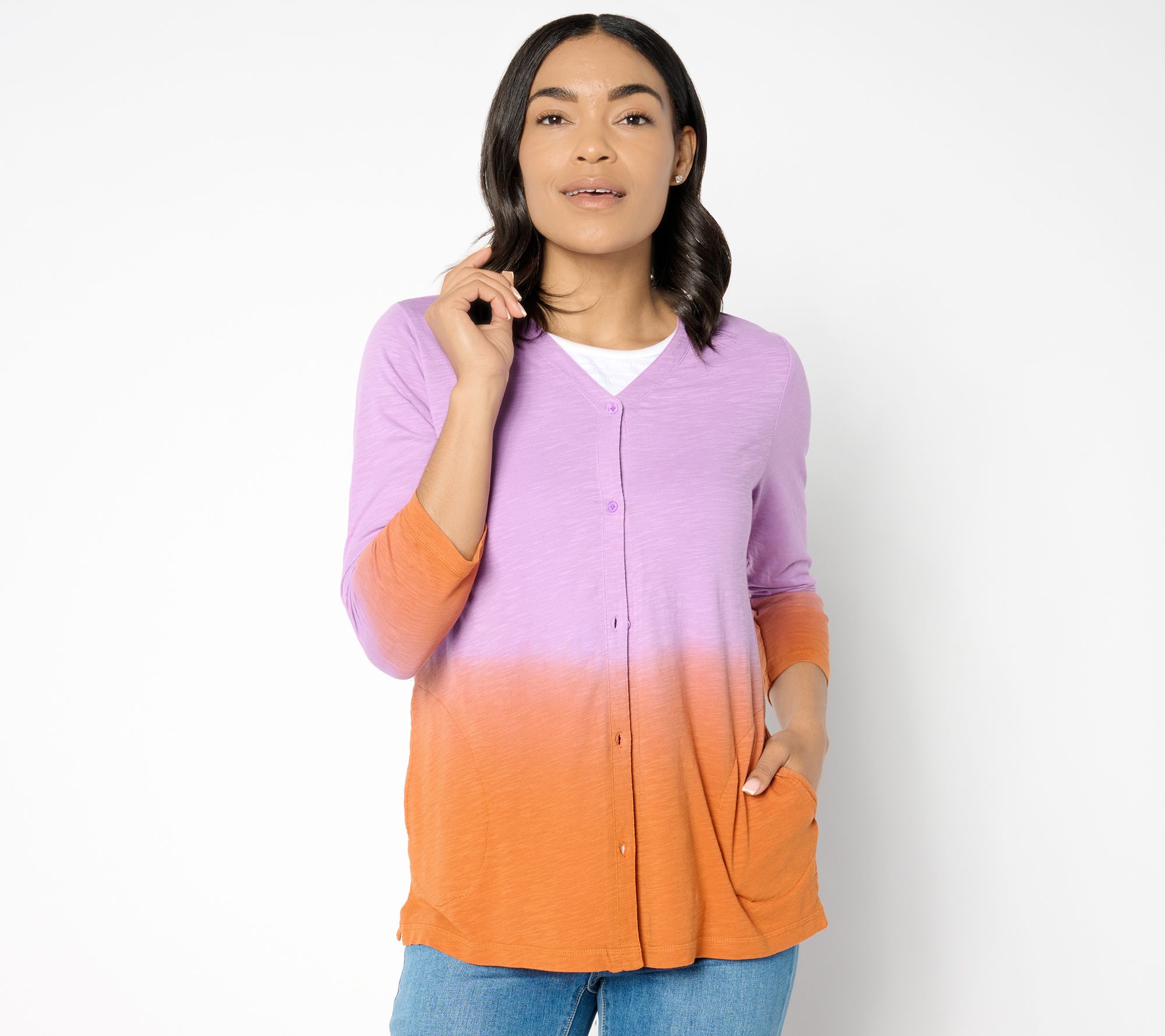 "As Is" LOGO by Lori Goldstein Cotton Slub Dip Dye Cardigan