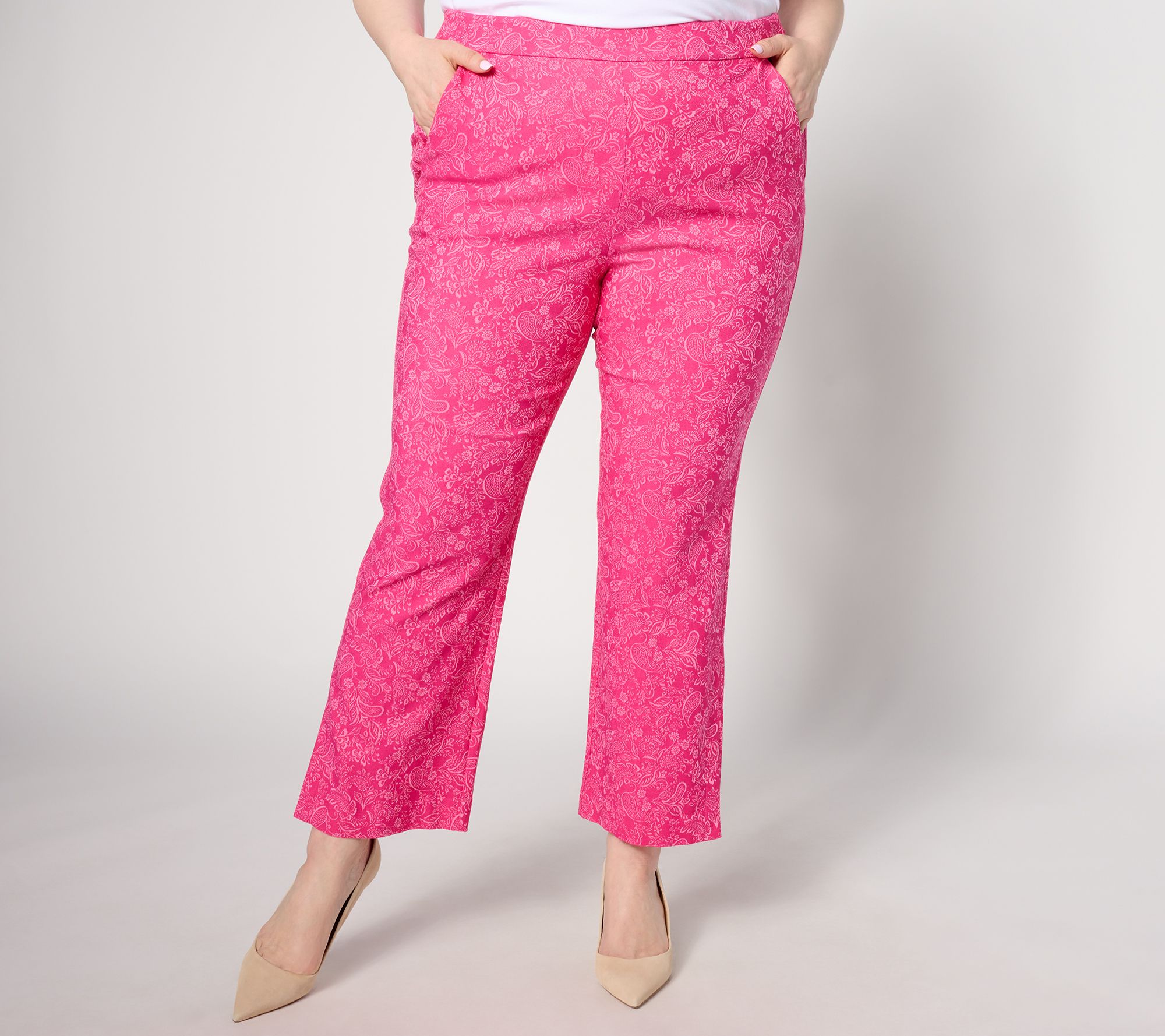 "As Is" Isaac Mizrahi Live! Tall Stretch Jacquard Wide Leg Ankle Pants