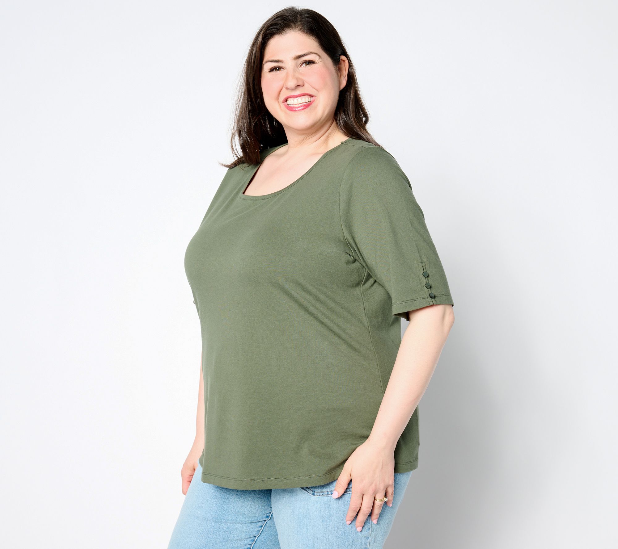 "As Is" Denim & Co. Essentials Perfect Jersey Elbow Sleeve Top