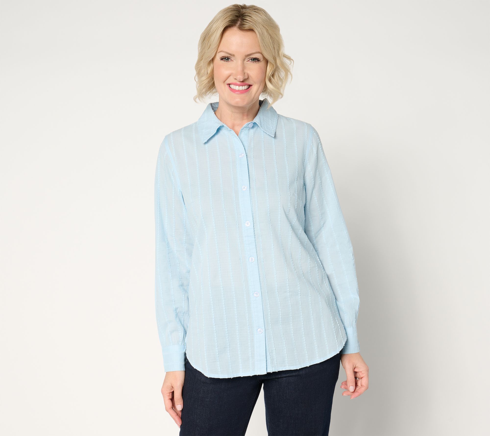 Joan Rivers 100% Cotton Dobby Stripe Button Front Shirt