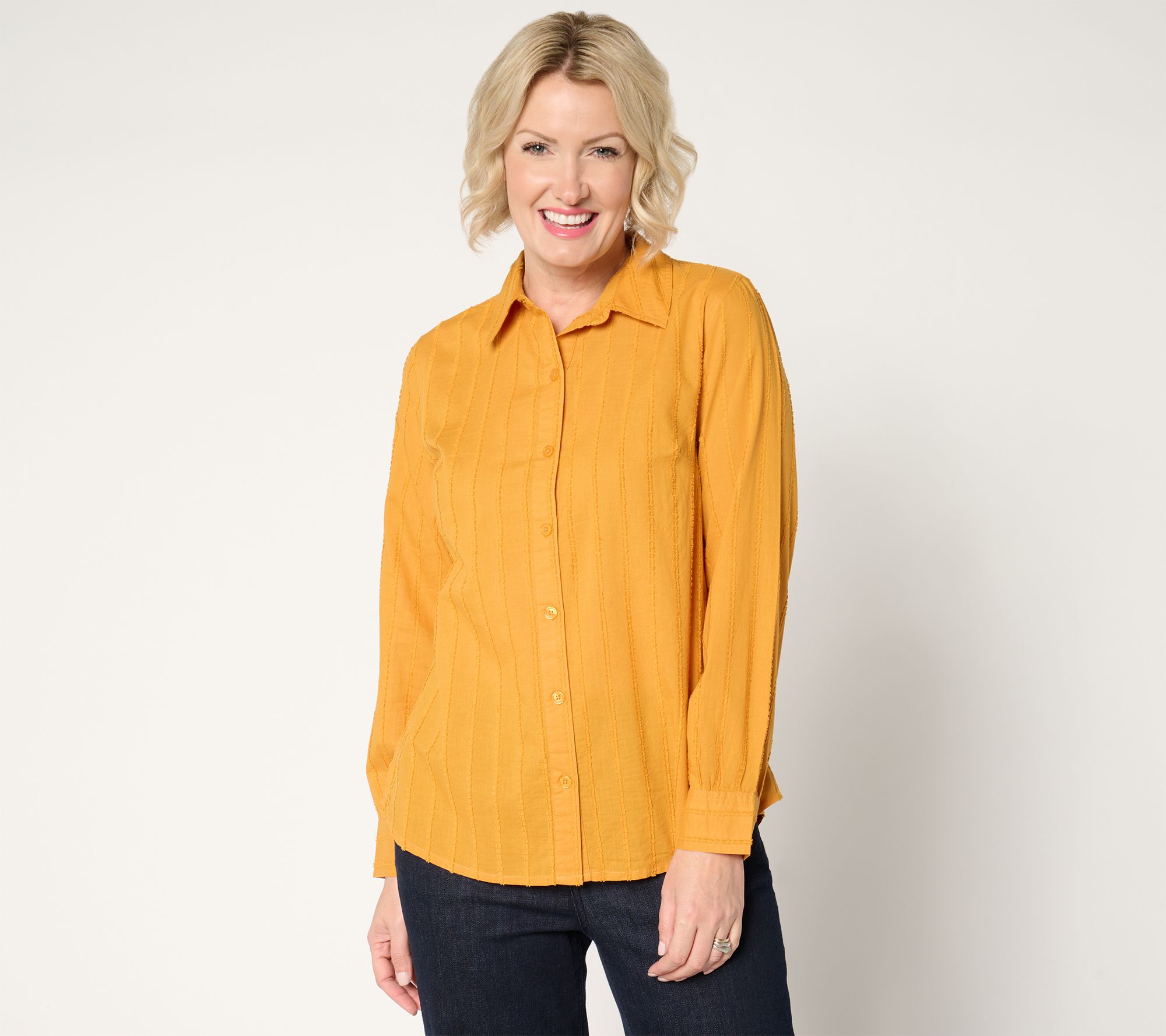 Joan Rivers 100% Cotton Dobby Stripe Button Front Shirt