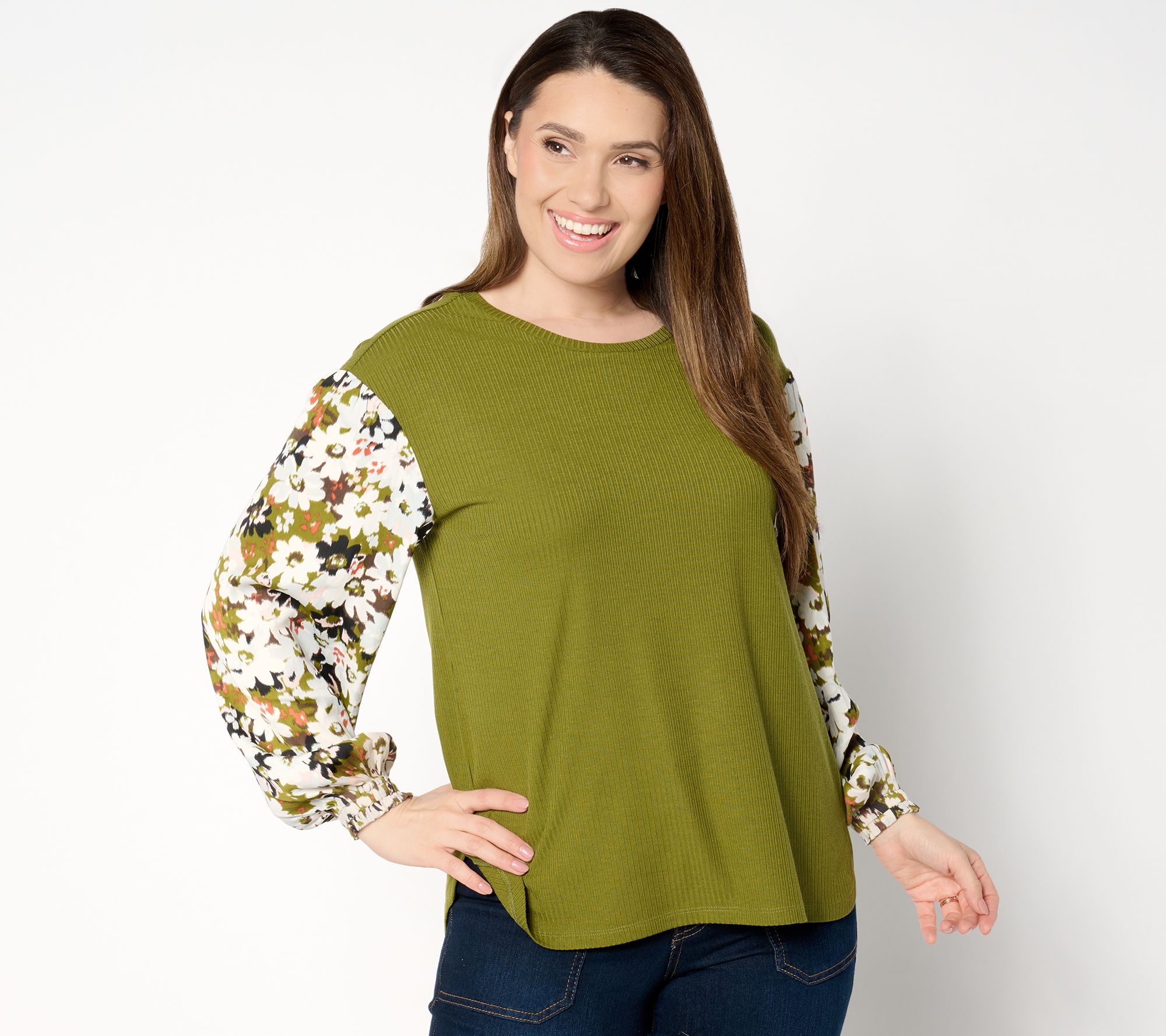 "As Is" Peace Love World Boheme Mixed Media Floral Long Sleeve Top