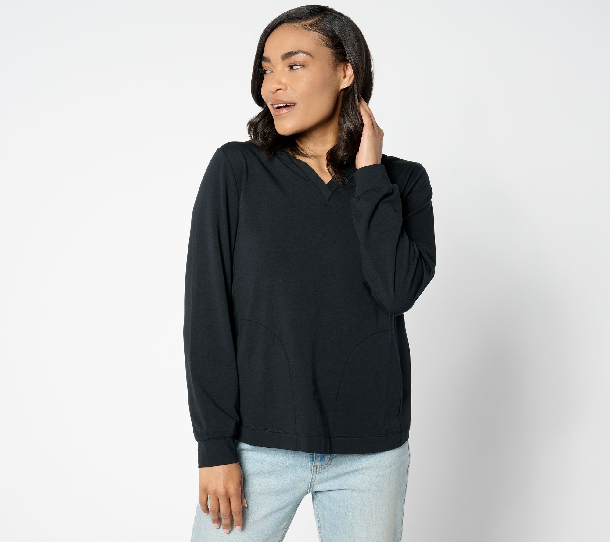 "As Is" AnyBody Cozy Knit Long Sleeve Hooded Knit Top with Pockets