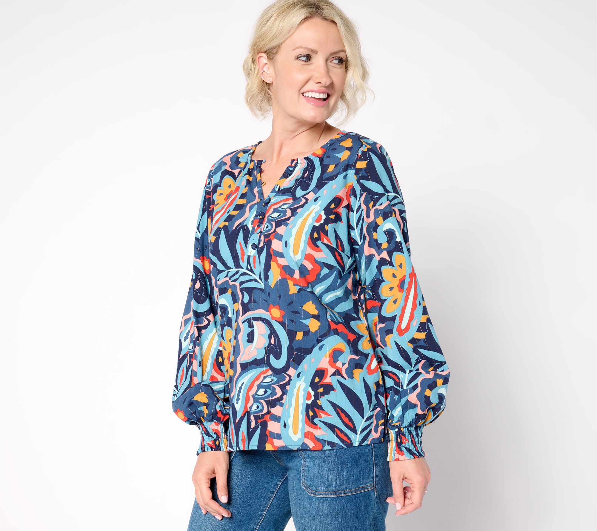 "As Is" Belle Boho by Kim Gravel Autumn Tapestry Smock Sleeve Blouse