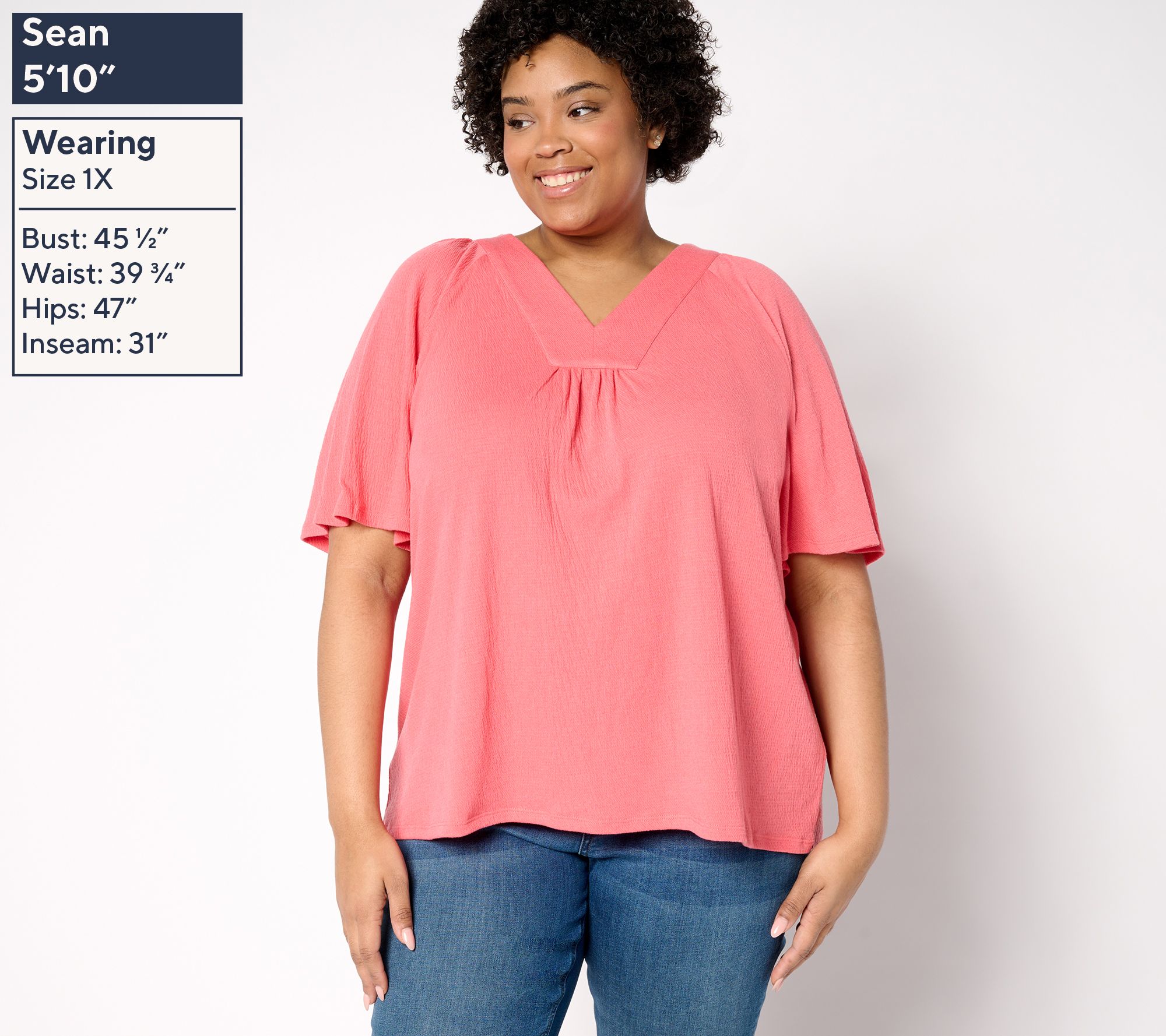 トップス LOUISEARTSWEAT Denim & Co. Beach Knit Gauze Flutter Sleeve Top - QVC.com