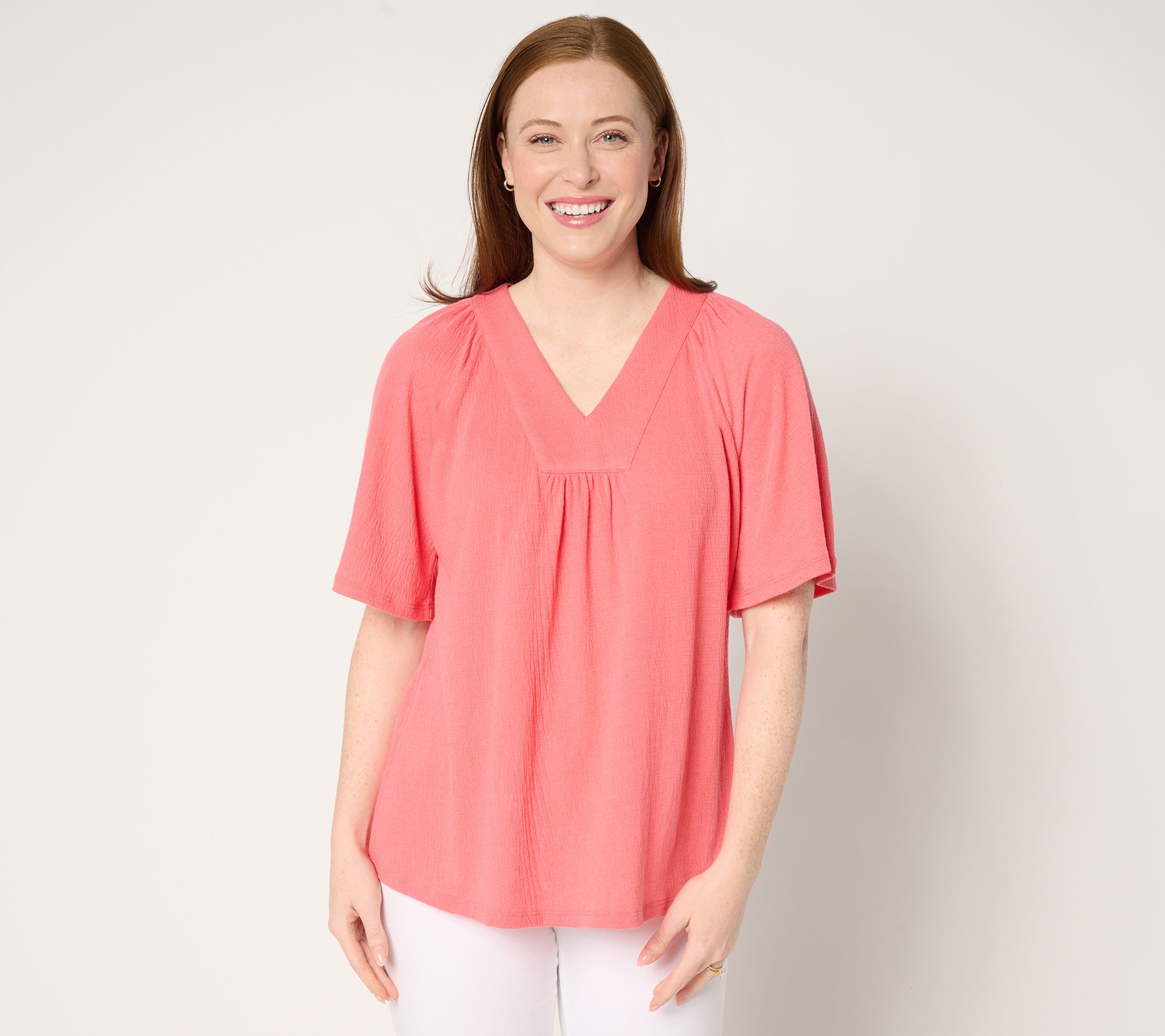 Denim & Co. Beach Knit Gauze Flutter Sleeve Top