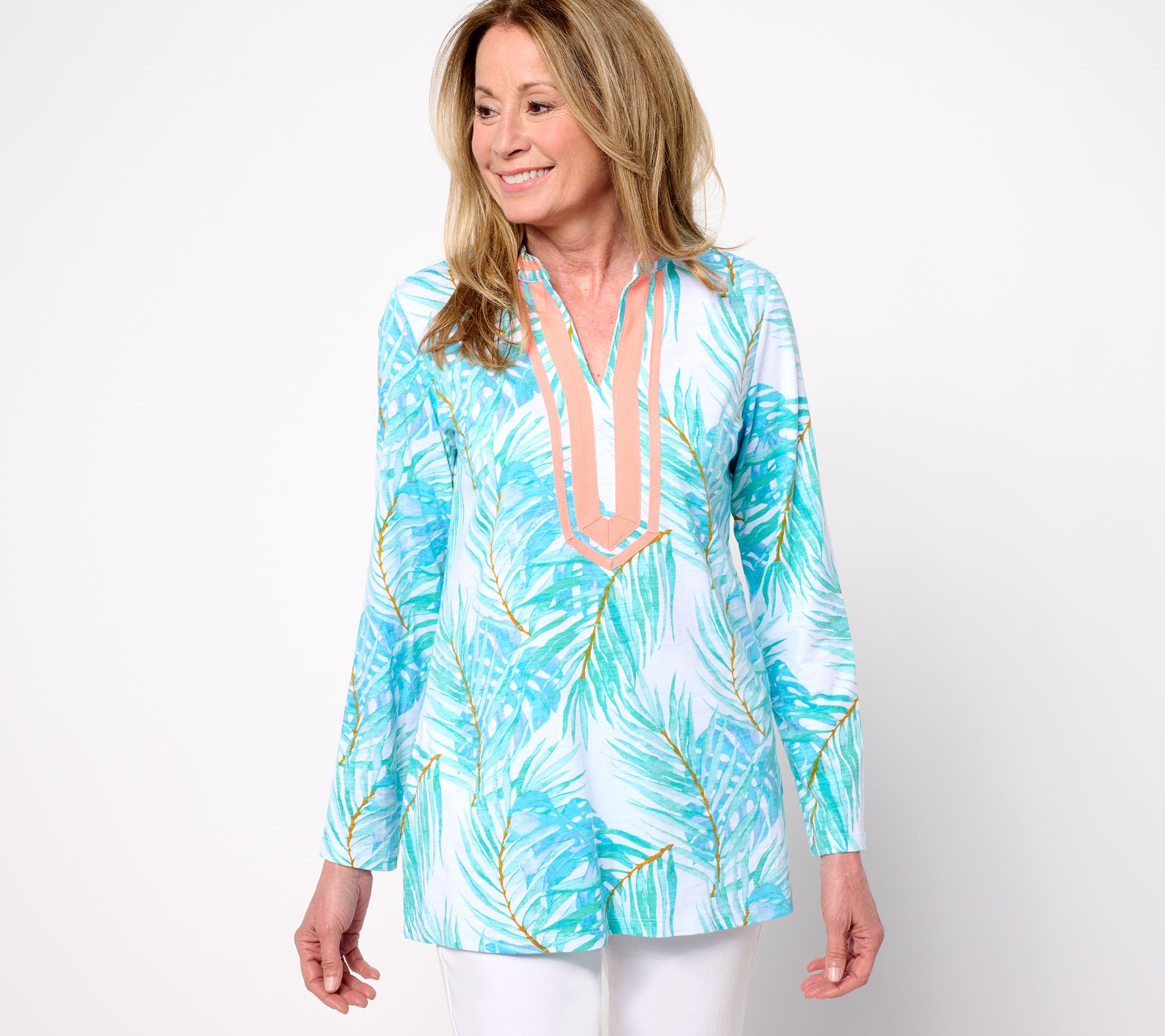Bellisima by Kim Gravel Petite Palm Party Boutique Ribbon Trim Top