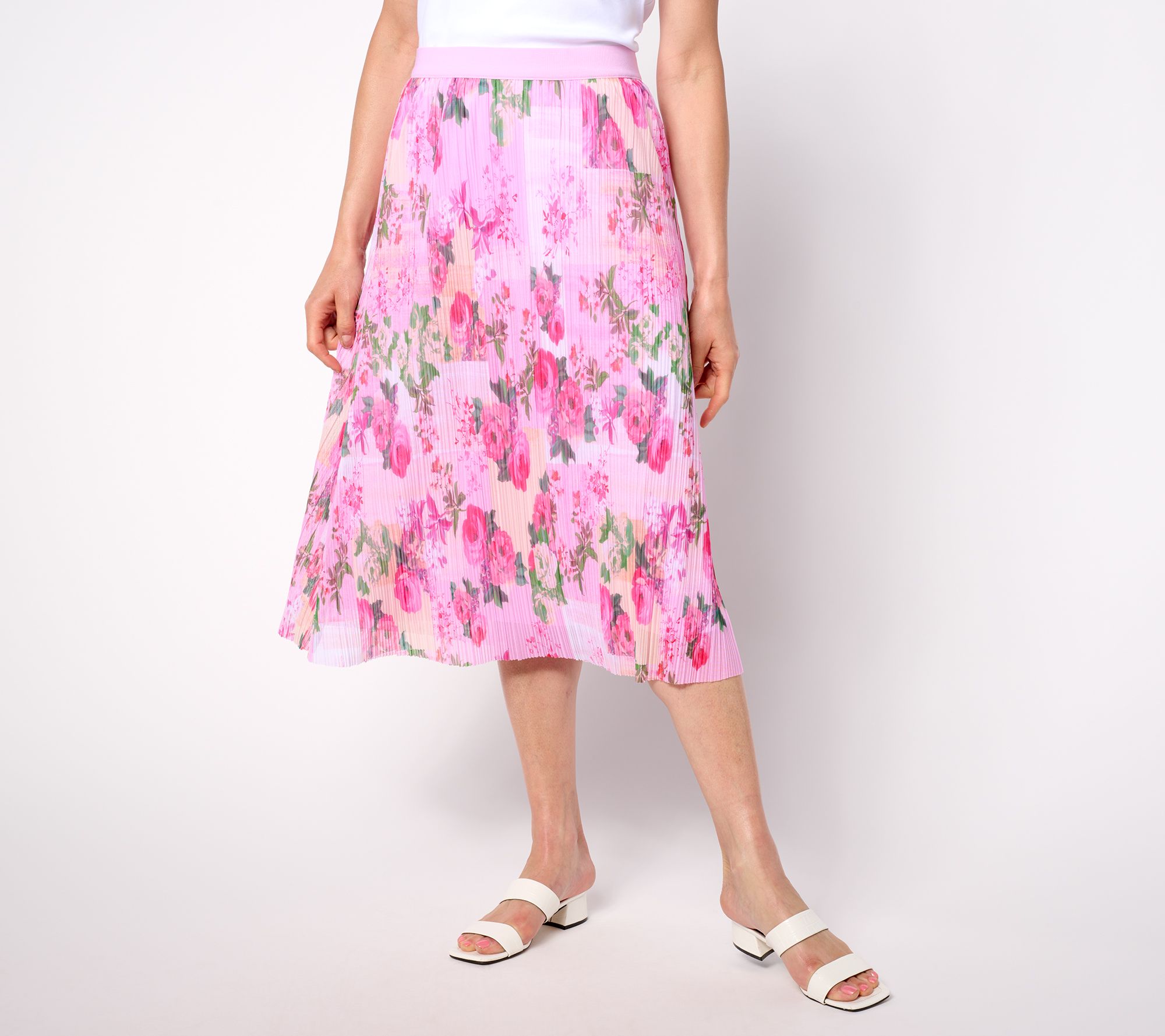 Isaac Mizrahi Live! Petite Pleated Mesh Pull On Midi Skirt