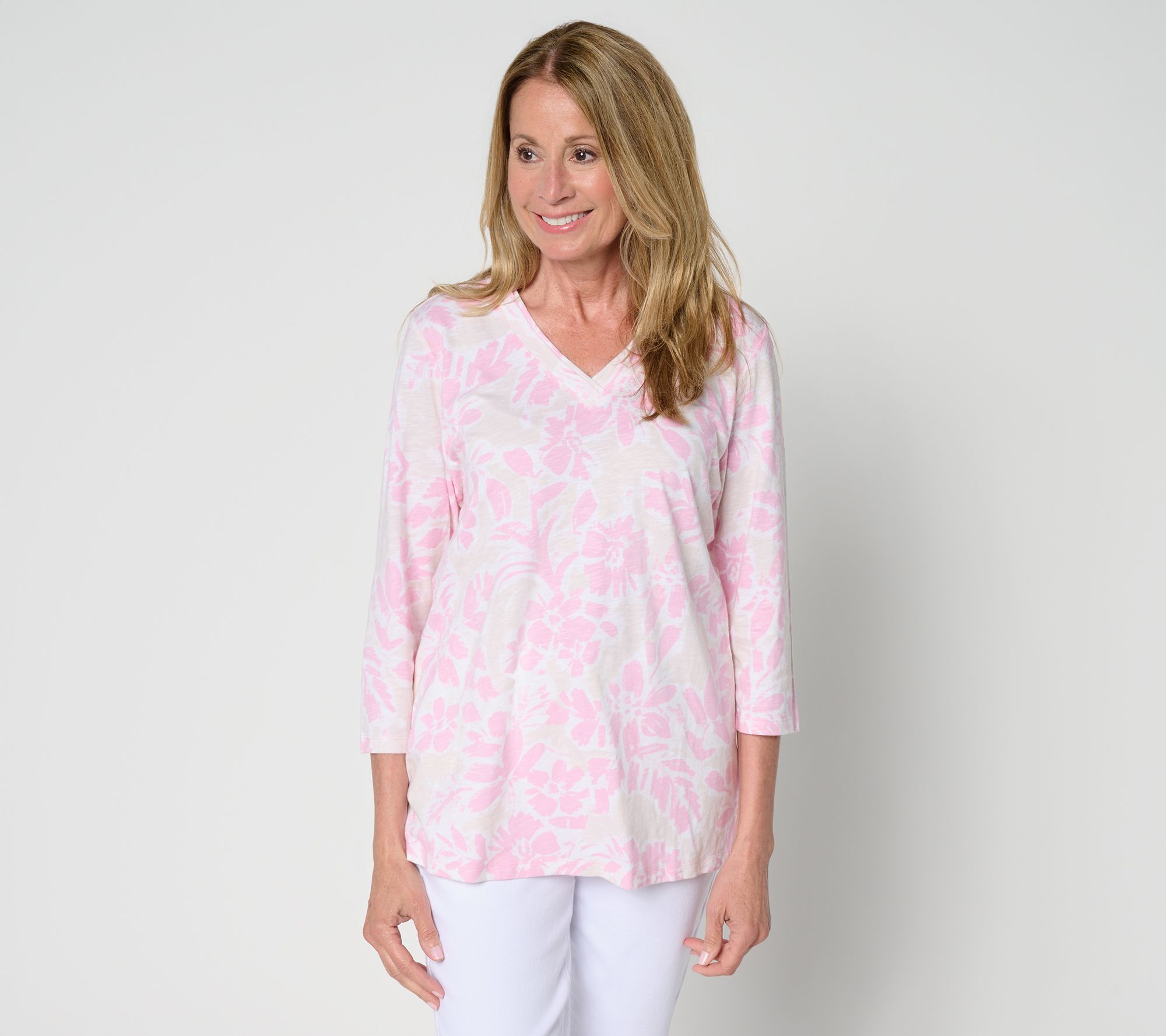 Belle by Kim Gravel TripleLuxe Linen French Floral V-Neck