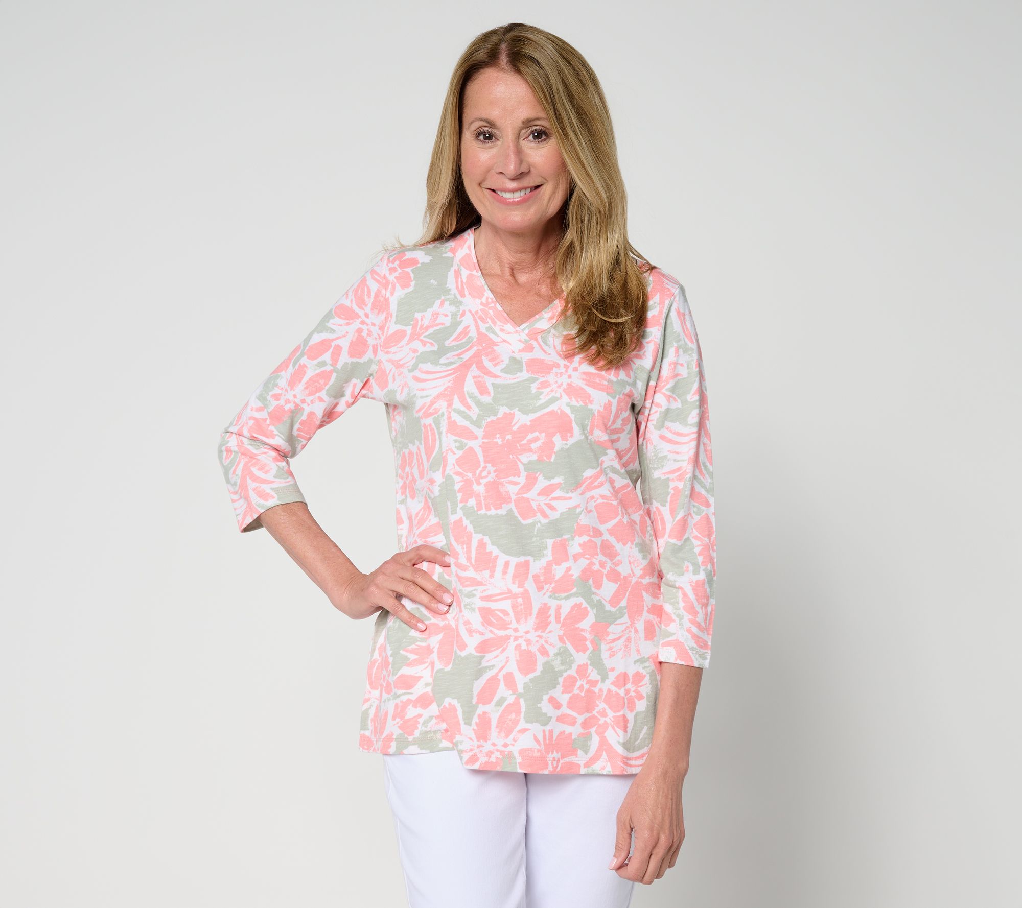 Belle by Kim Gravel TripleLuxe Linen French Floral V-Neck