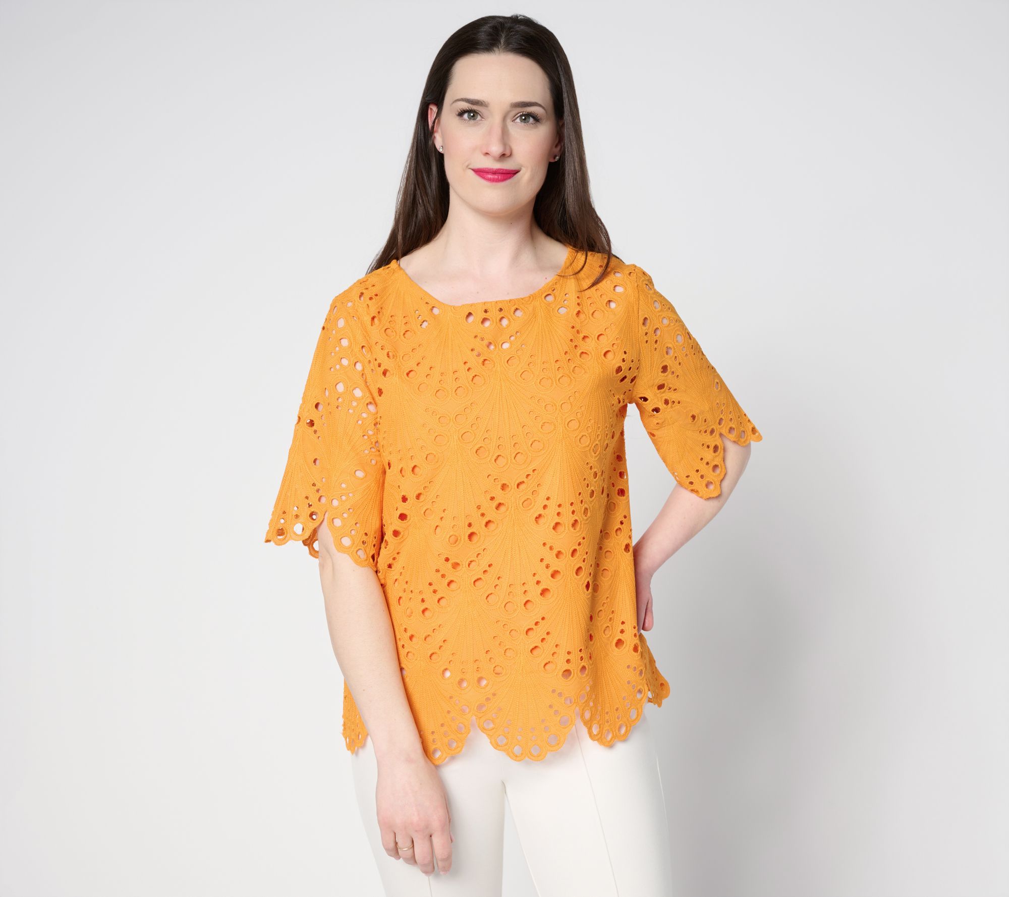BEAUTIFUL by Lawrence Zarian Tropical Eyelet Top with Knit Tank
