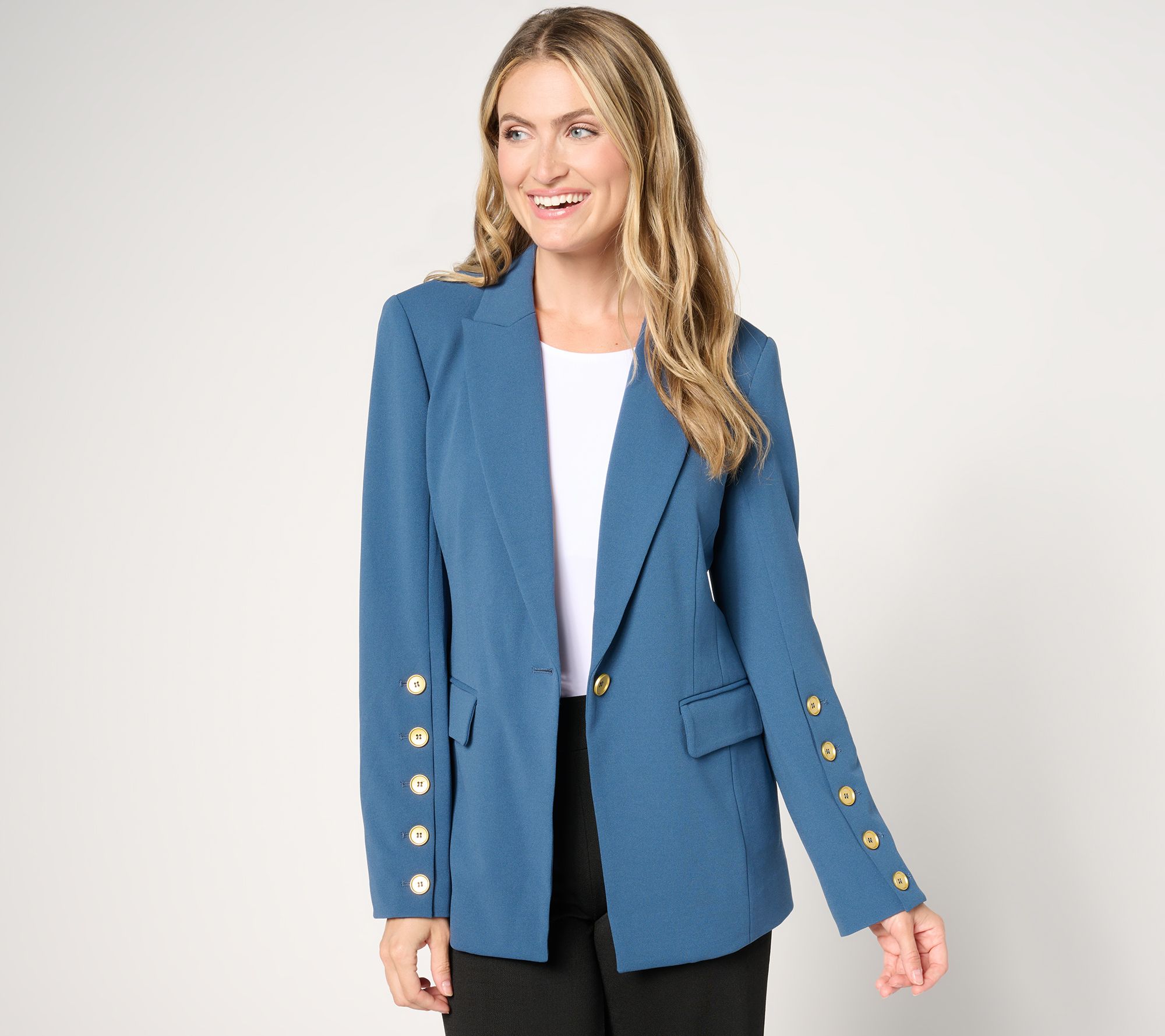 "As Is" Dennis Basso Luxe Crepe Blazer with Button Detail