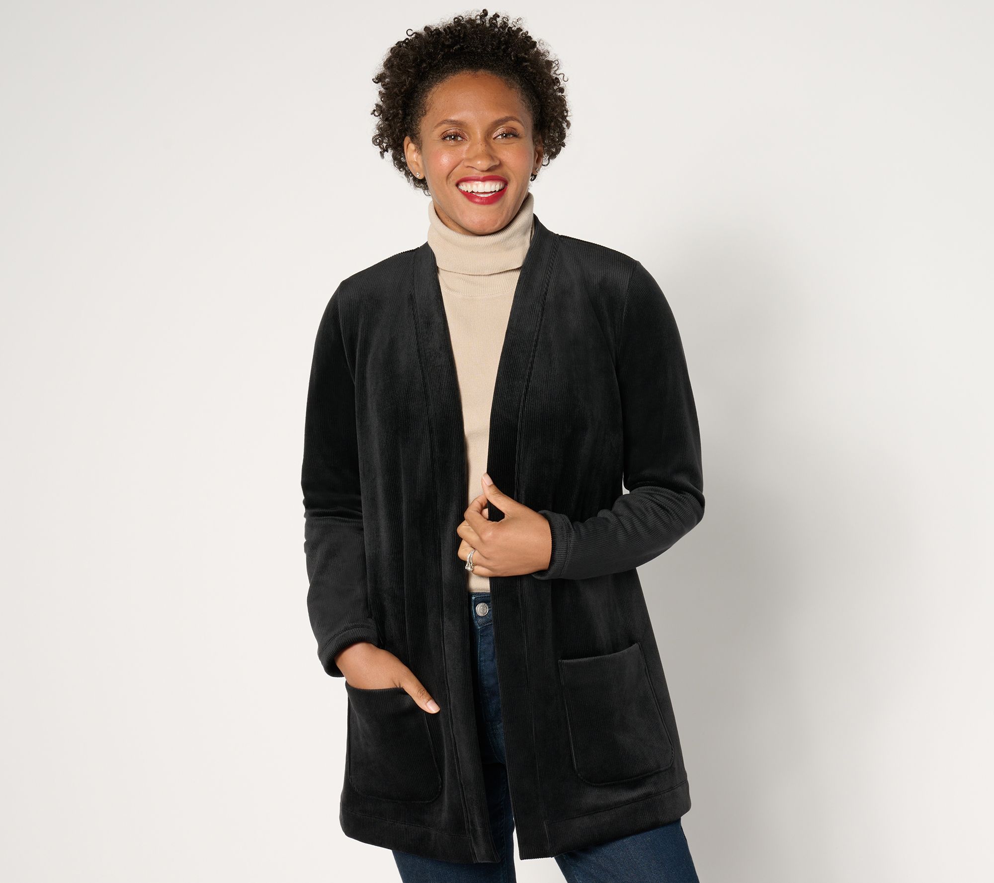 "As Is" Susan Graver Regular Knit Corduroy Fusion Open Front Cardigan