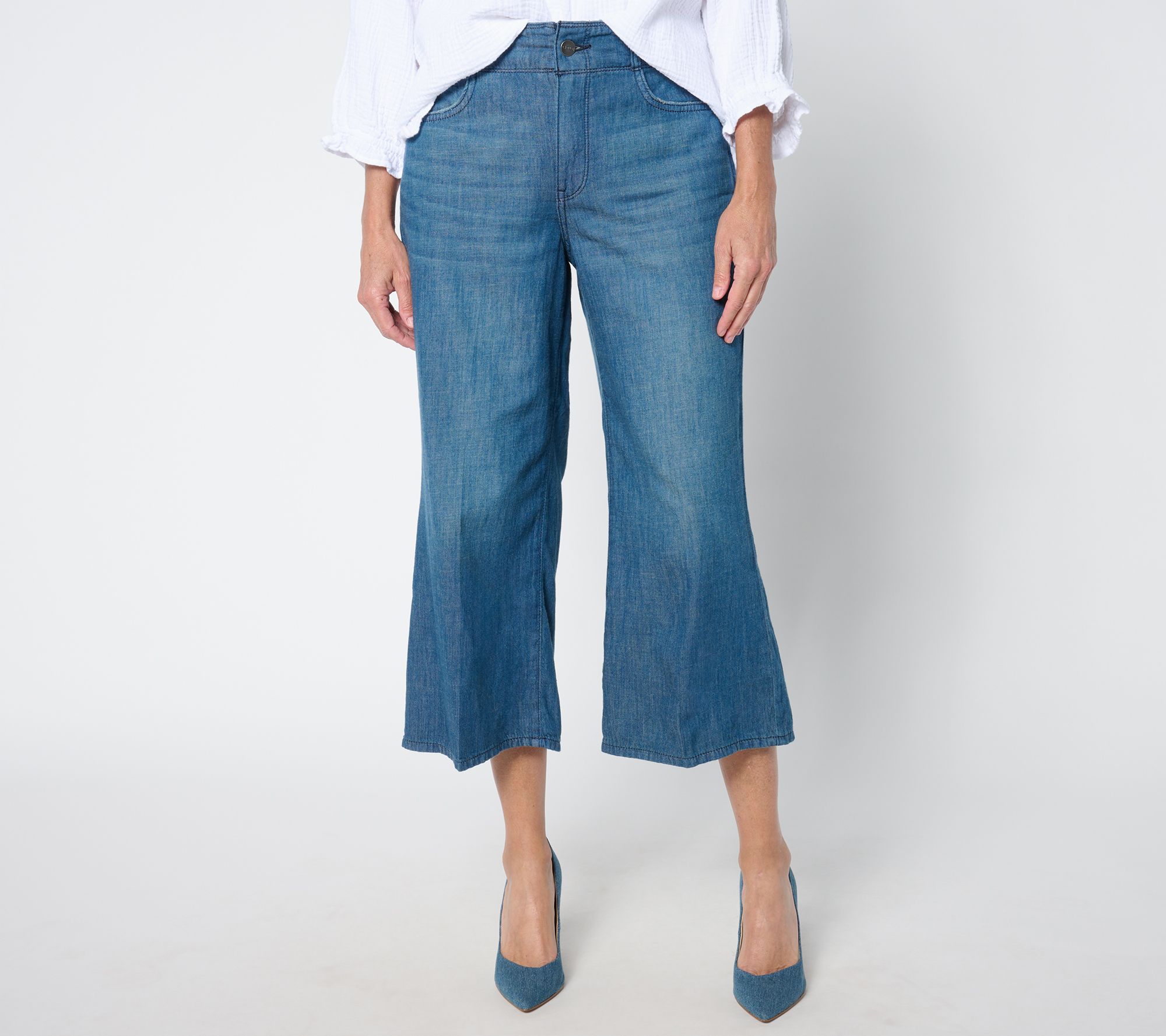 "As Is" NYDJ High Rise Brigitte Wide Leg Capri - Mission Blue