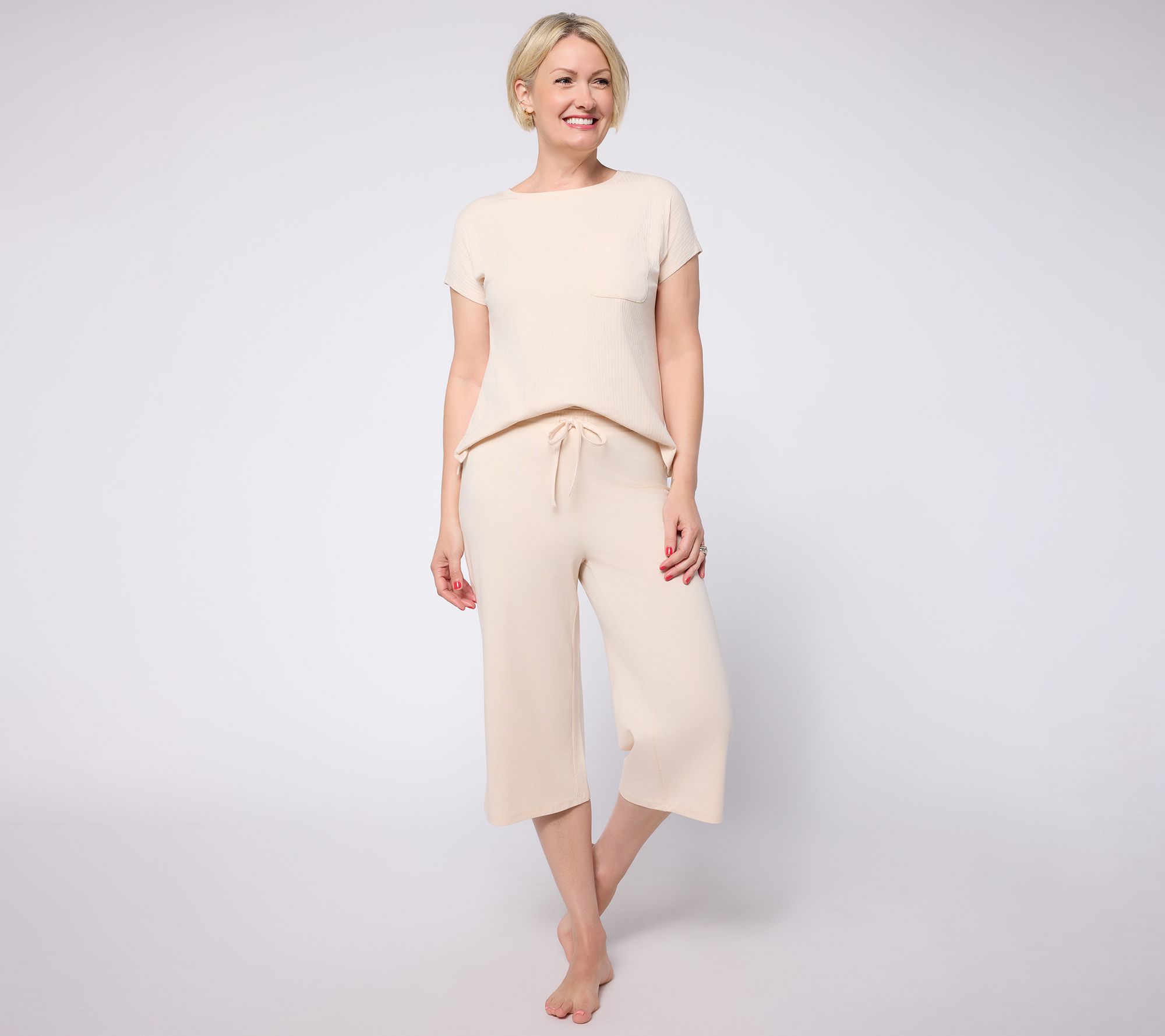 AnyBody Regular Cozy Knit Top and Wide Leg Capri Set