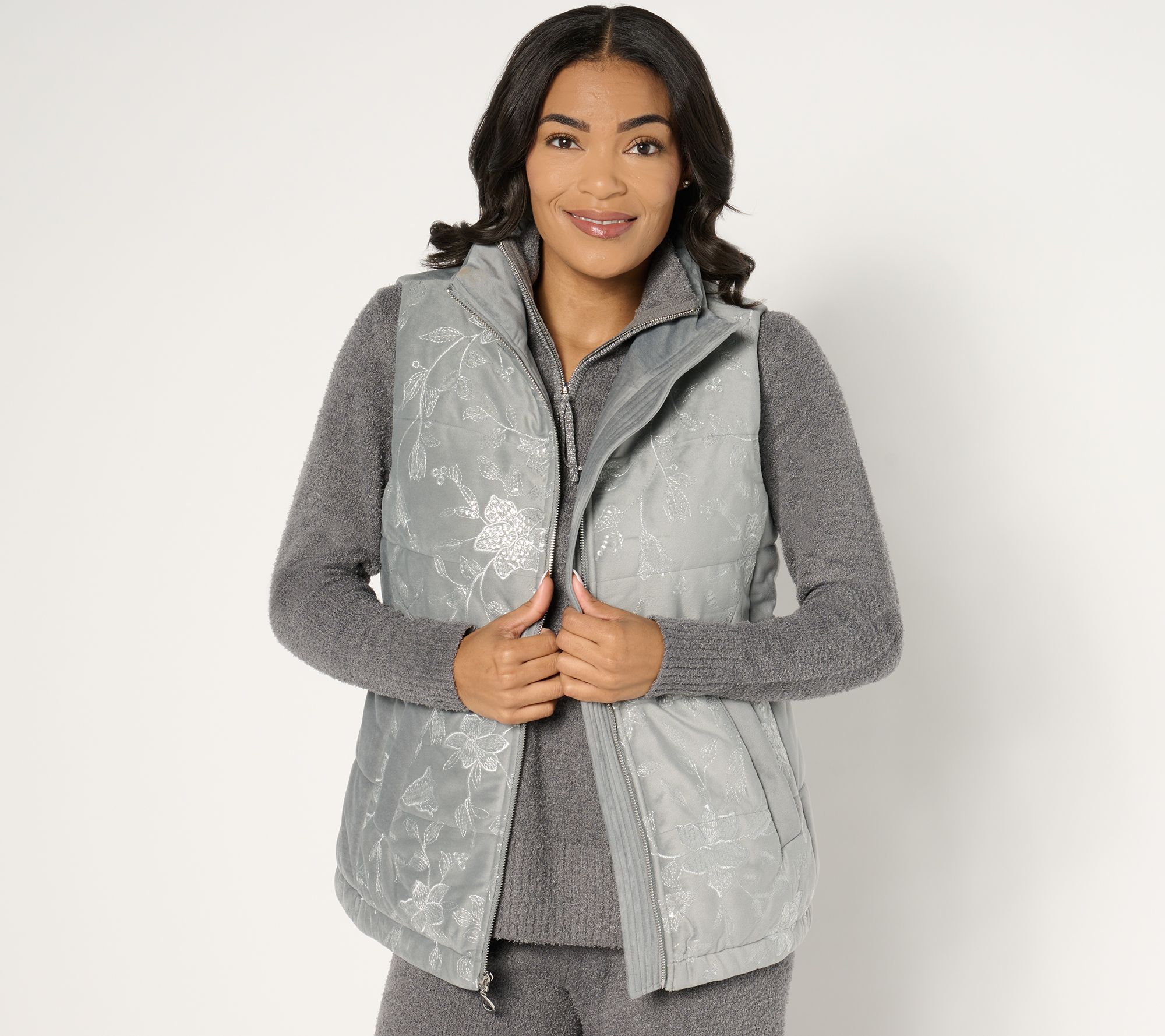 "As Is" Isaac Mizrahi Live! Apres Sequin Embroidered Vest