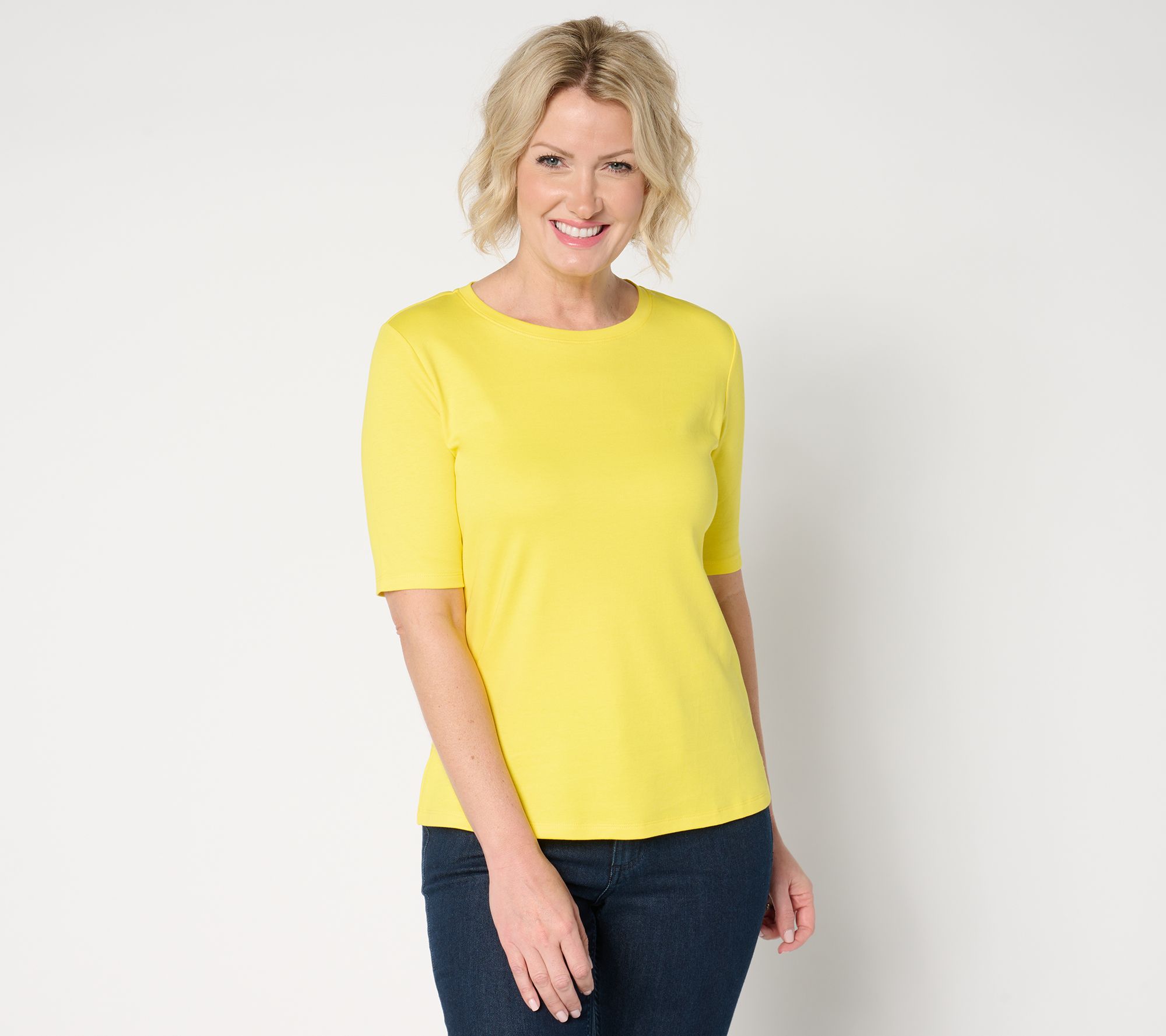 "As Is" Isaac Mizrahi Live! Essentials Pima Cotton Elbow Sleeve Top