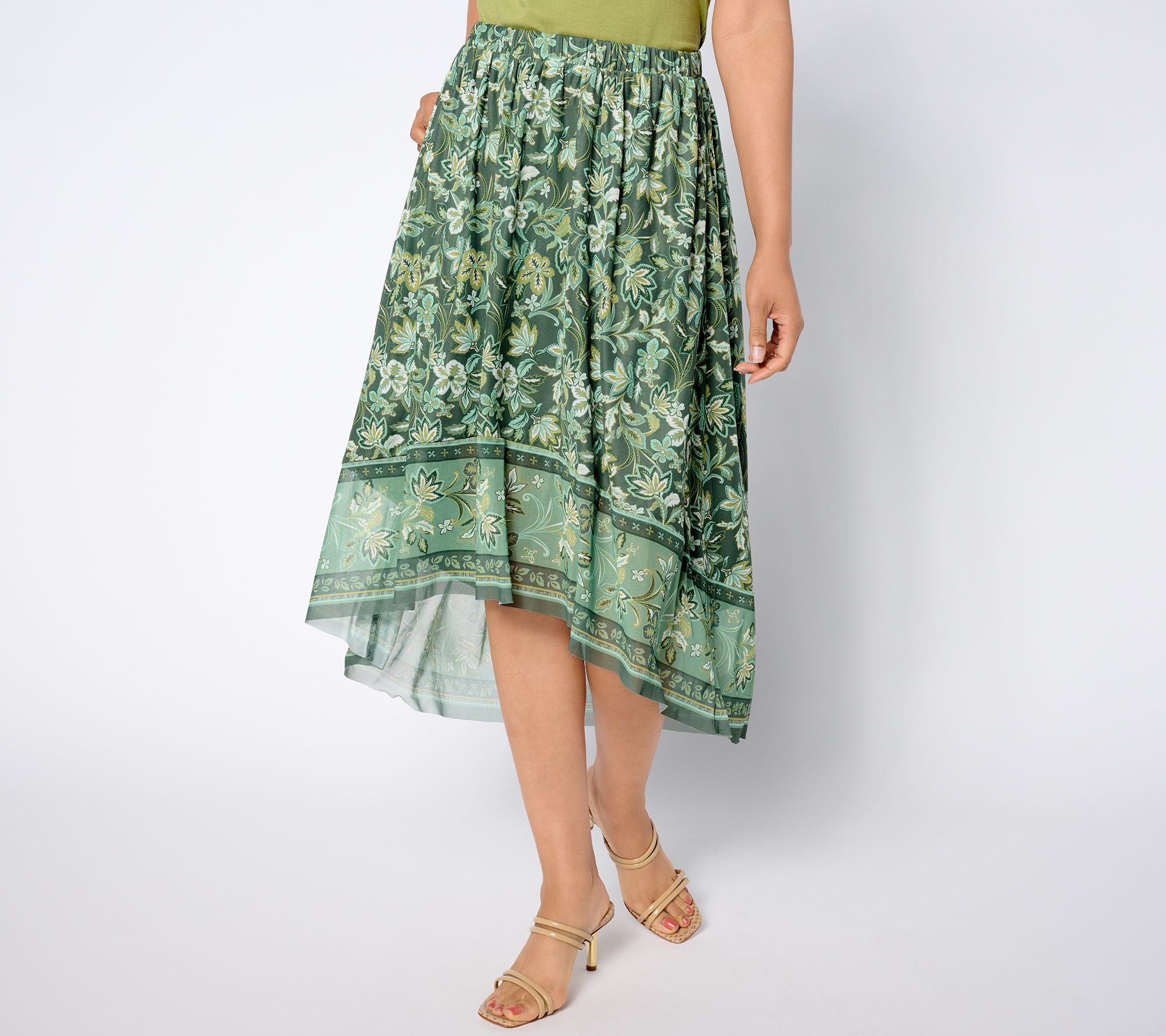"As Is" Denim & Co. Printed High Low Ruffle Skirt