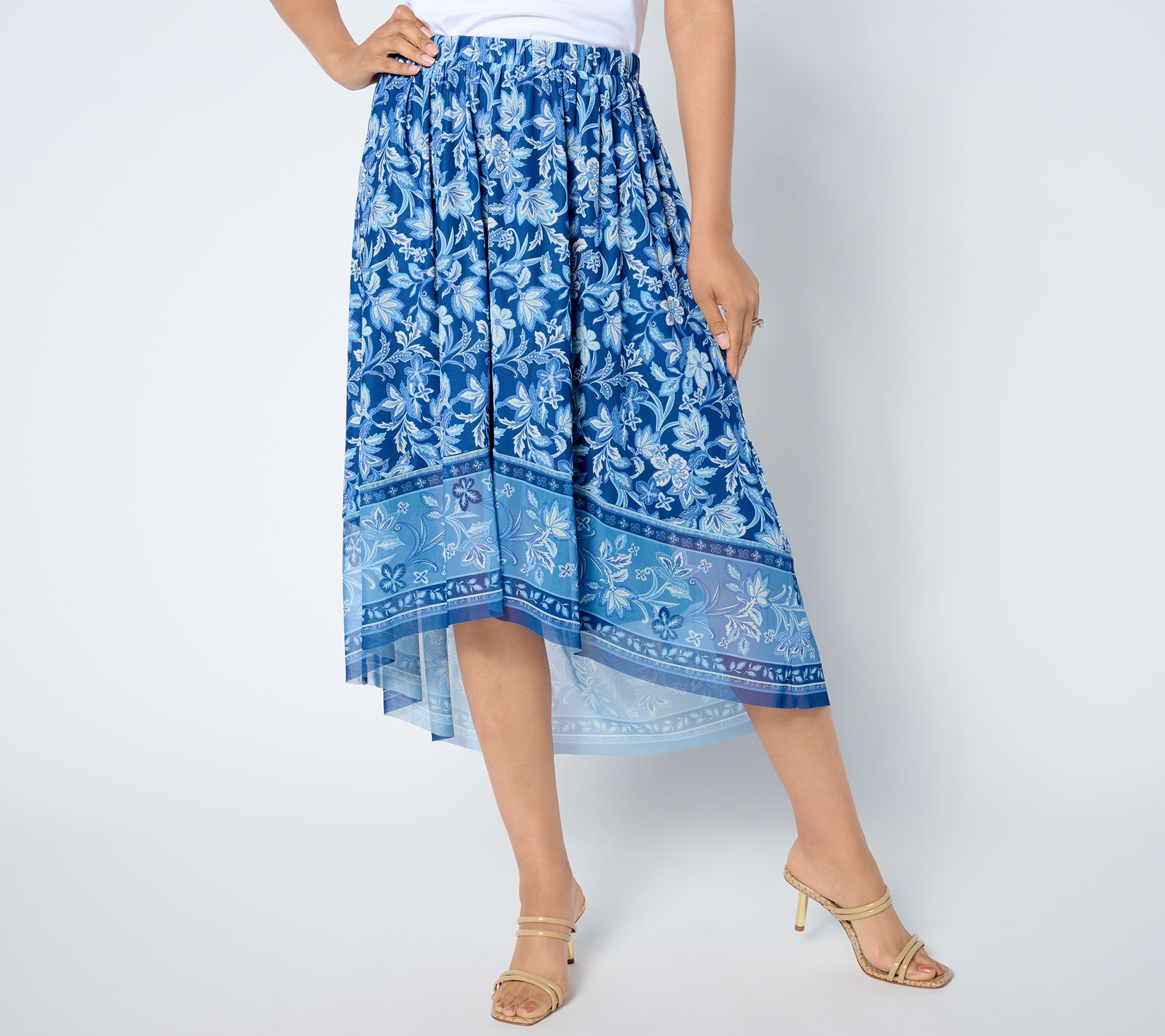 "As Is" Denim & Co. Printed High Low Ruffle Skirt