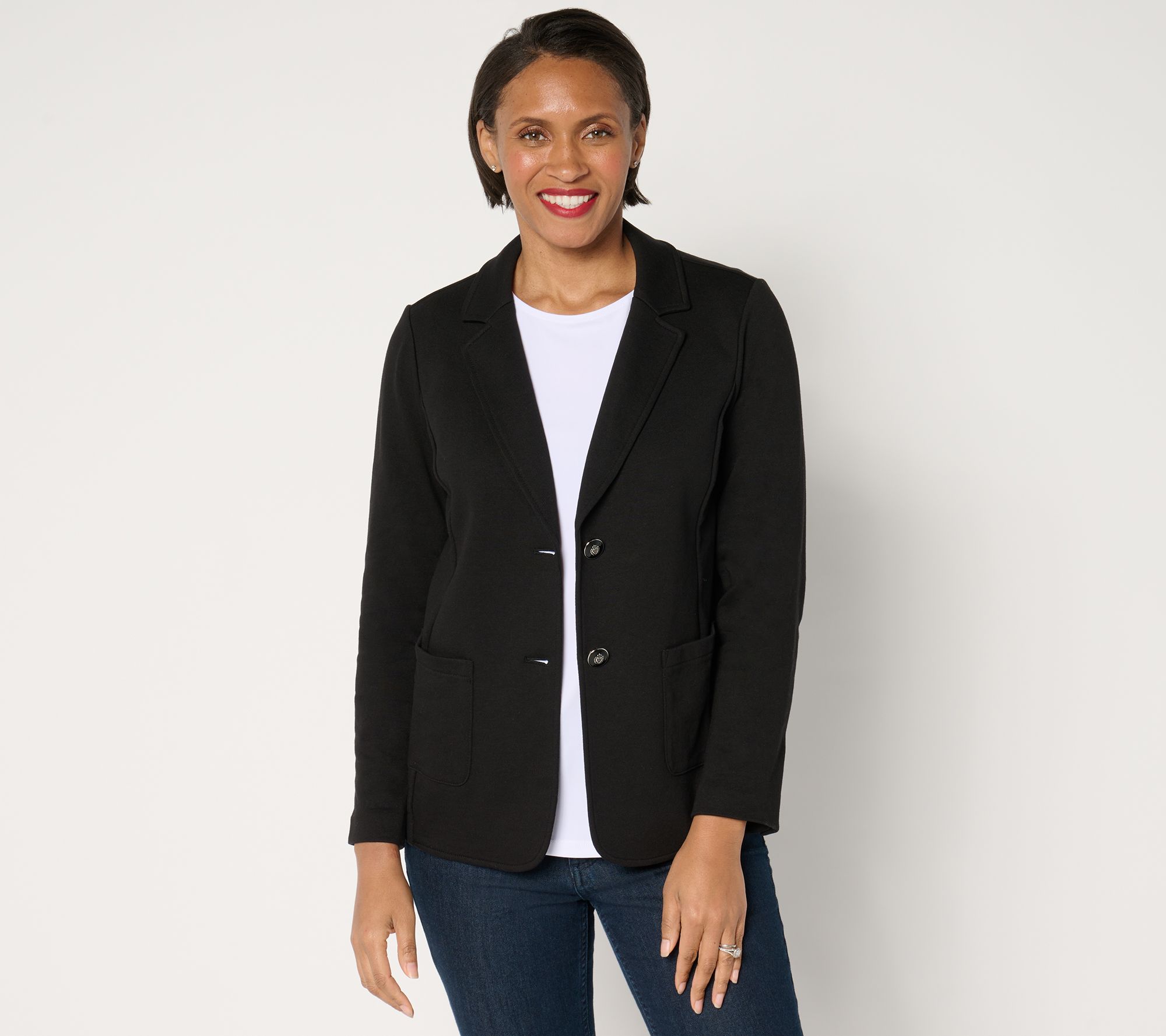 "As Is" Susan Graver Weekend Marina Knit Petite Notch Collar Blazer