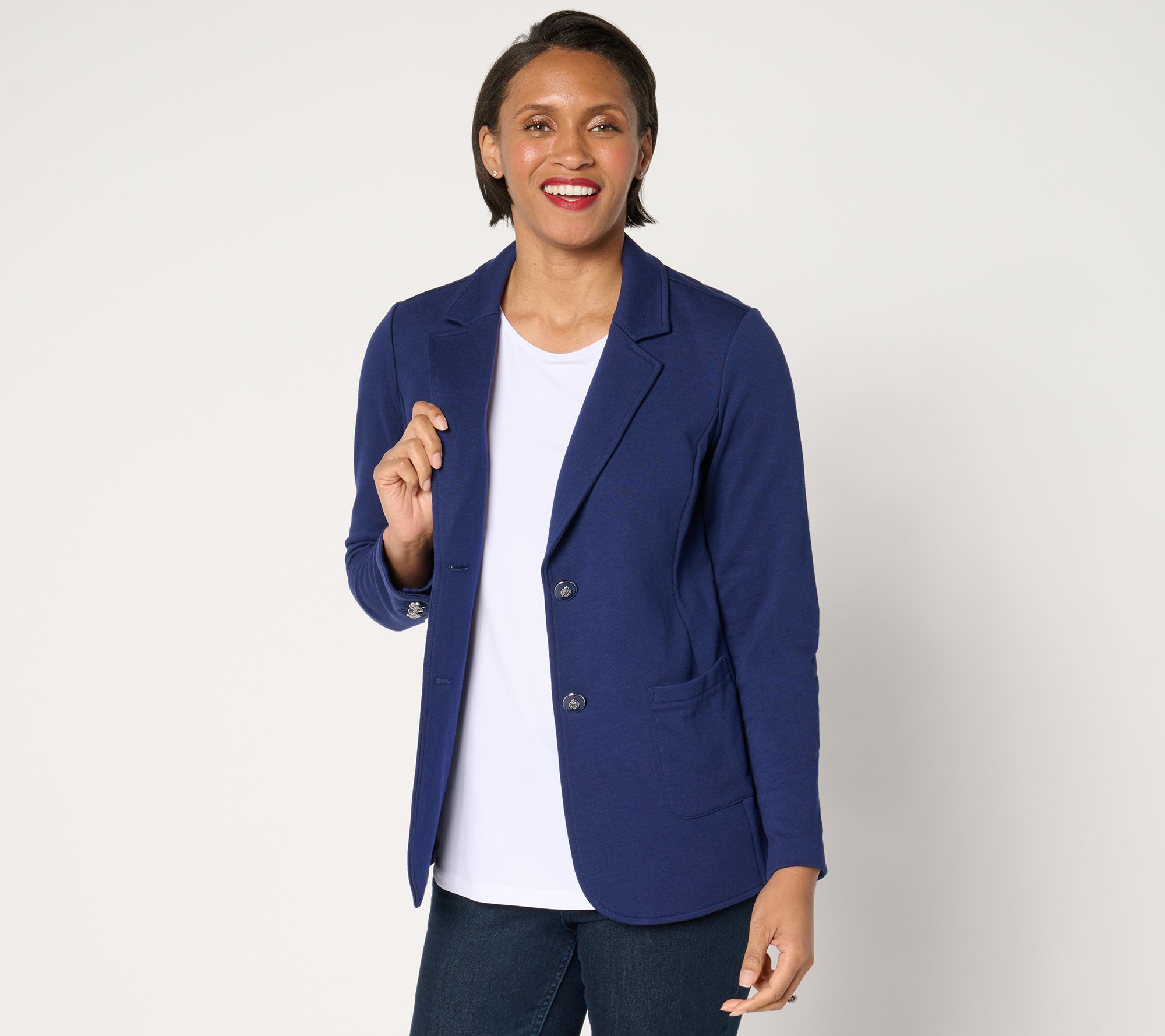 "As Is" Susan Graver Weekend Marina Knit Petite Notch Collar Blazer