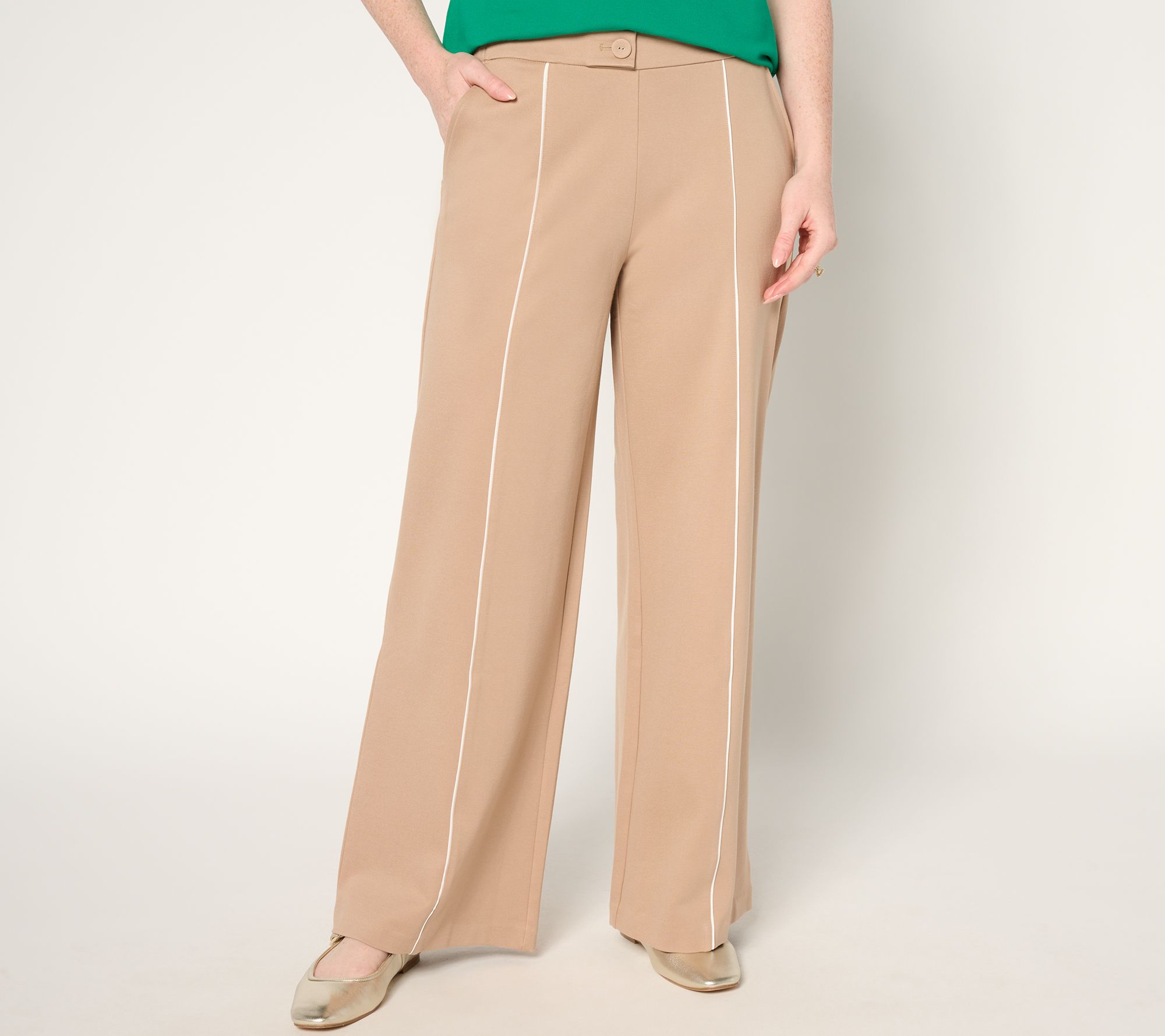 "As Is" Isaac Mizrahi Live! Regular Sublime Stretch Ponte Wide Leg Pants