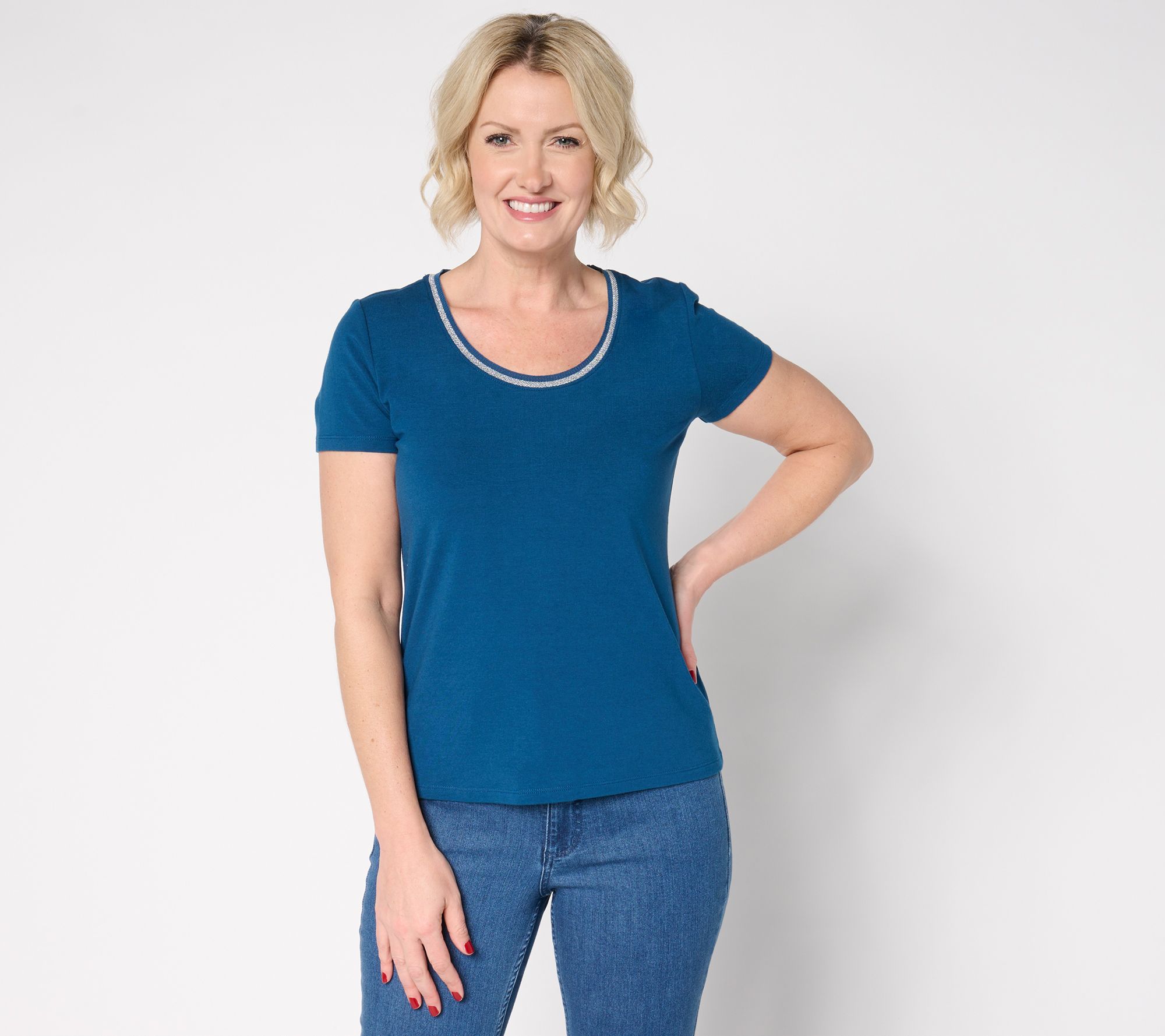 "As Is" BEAUTIFUL by Lawrence Zarian Scoop Neck Knit Top with Trim