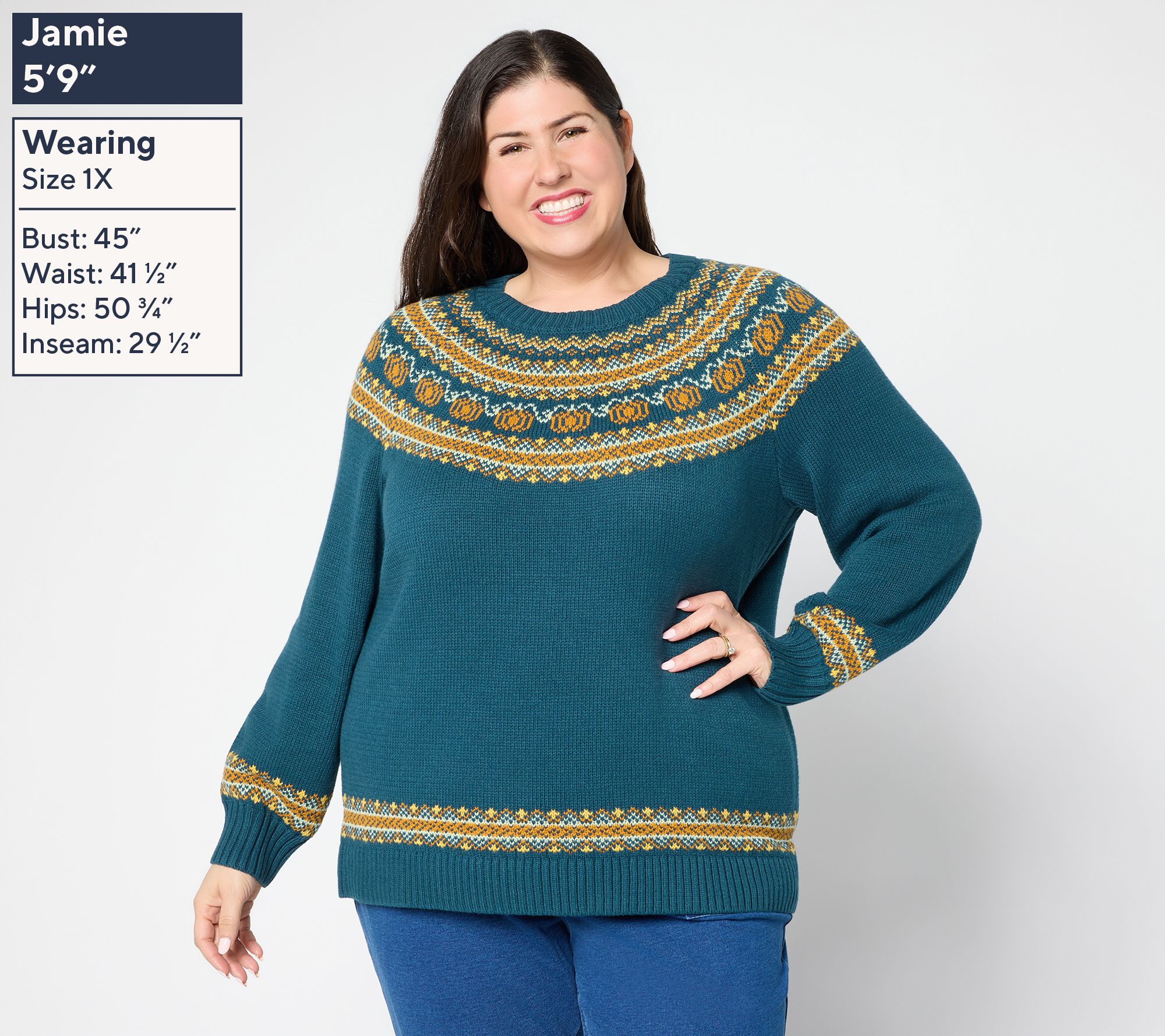 Denim & Co. Long Sleeve Pumpkin Fair Isle Sweater - QVC.com