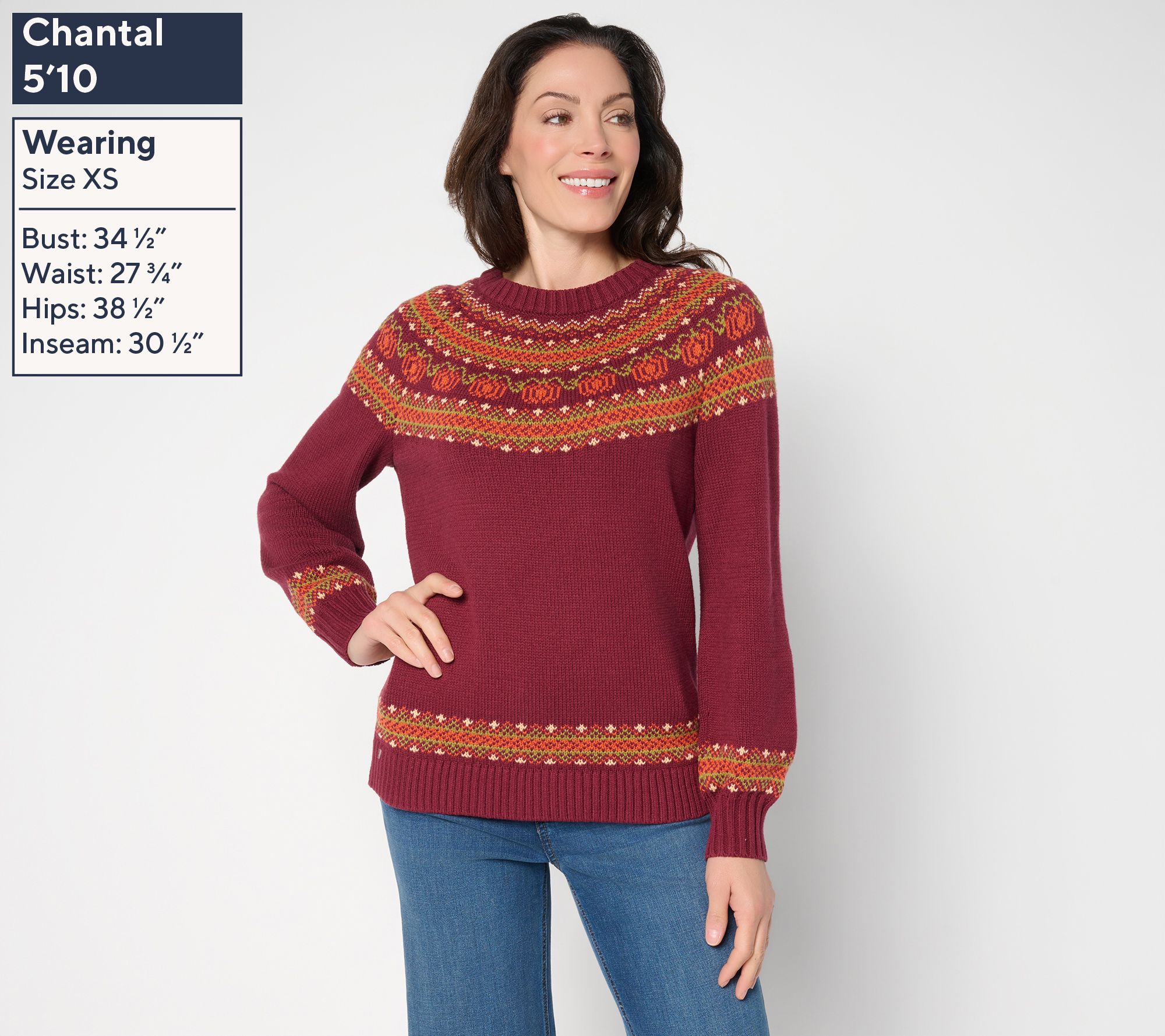 Denim & Co. Long Sleeve Pumpkin Fair Isle Sweater - QVC.com