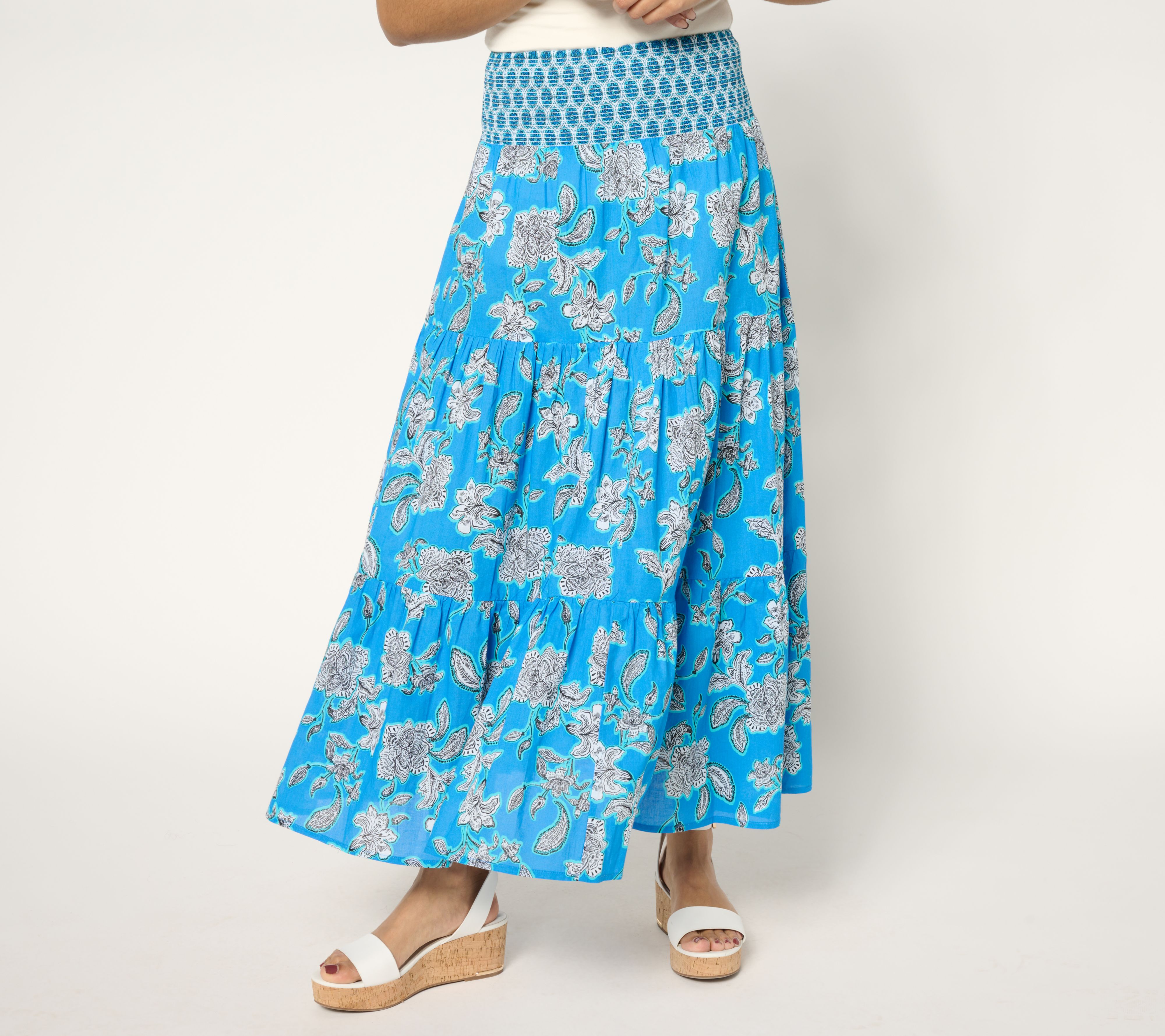"As Is" Susan Graver PURE Regular Printed Cotton Maxi Skirt