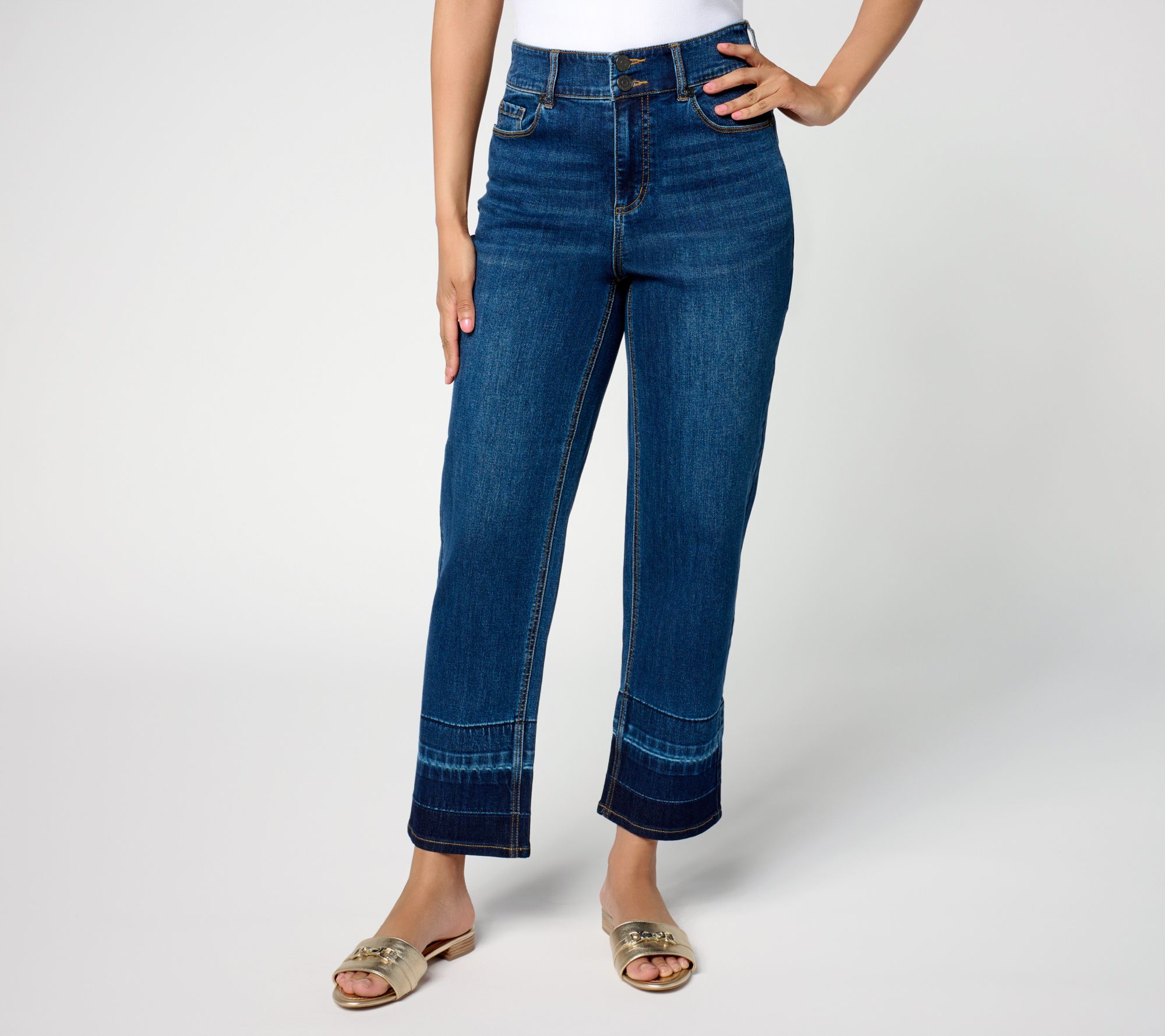 "As Is" Susan Graver Regular Stretch Denim Full Leg Dip Dye Ankle Jean