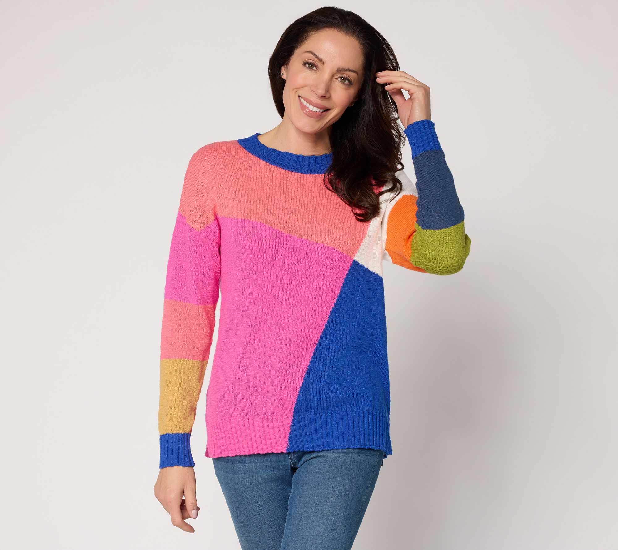 Belle by Kim Gravel Criss Crossed Color Block Sweater