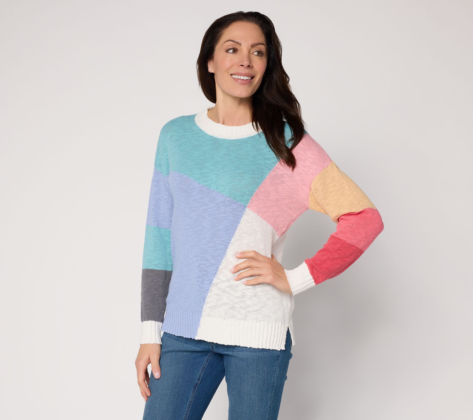 Belle by Kim Gravel Criss Crossed Color Block Sweater