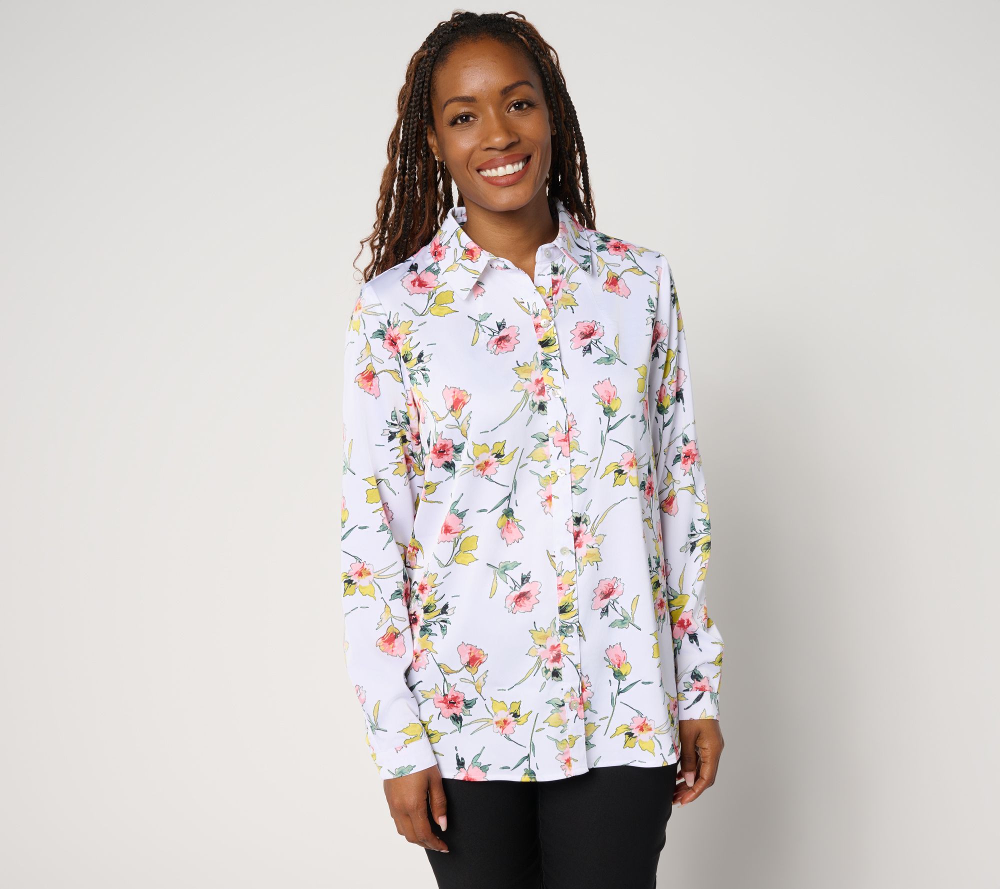 "As Is" nicole by Nicole Miller Regular Button Front BoyfriendBlouse