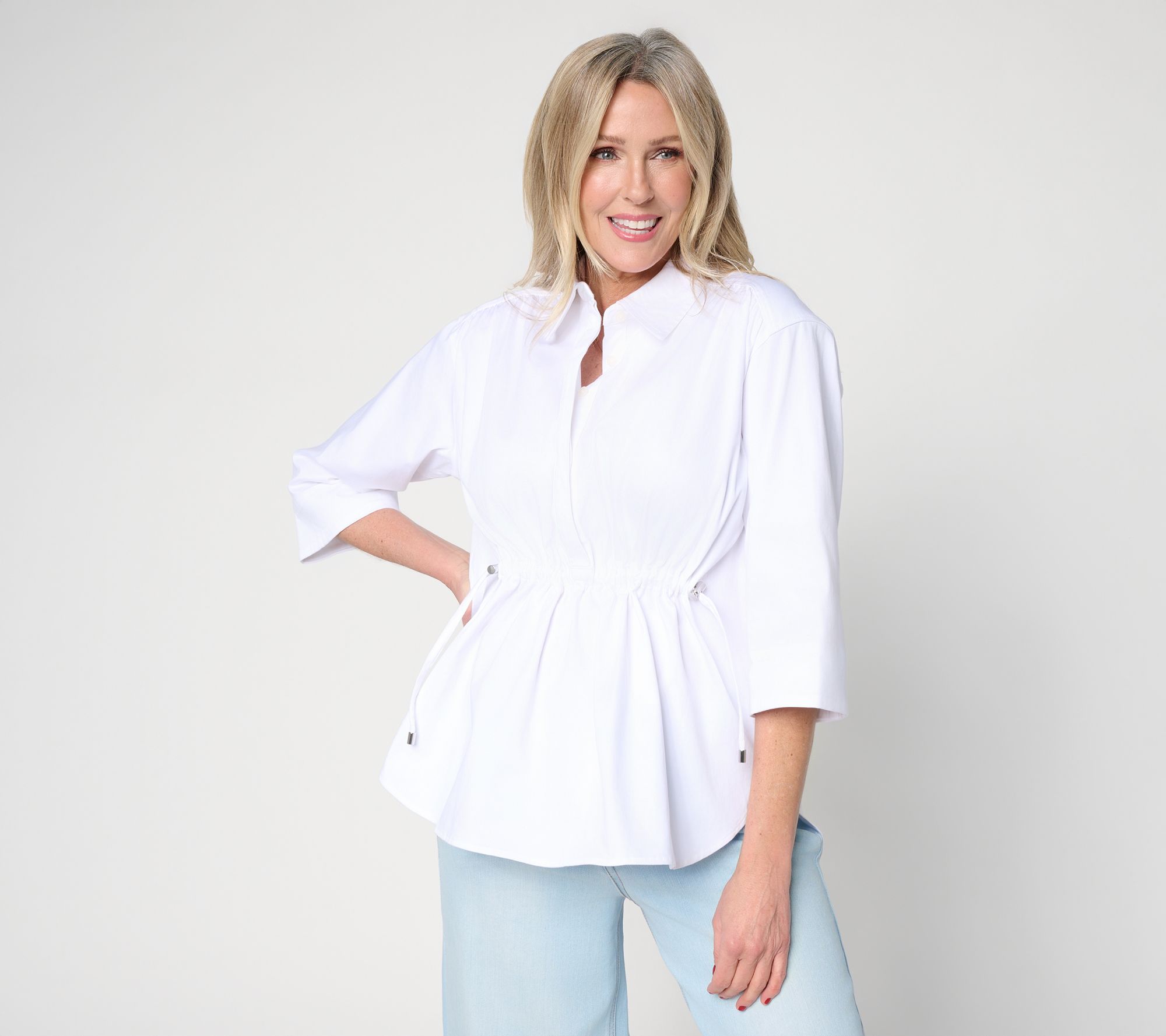 Carla Rockmore Collection Petite Cinch Waist 3/4 Slv Shirt