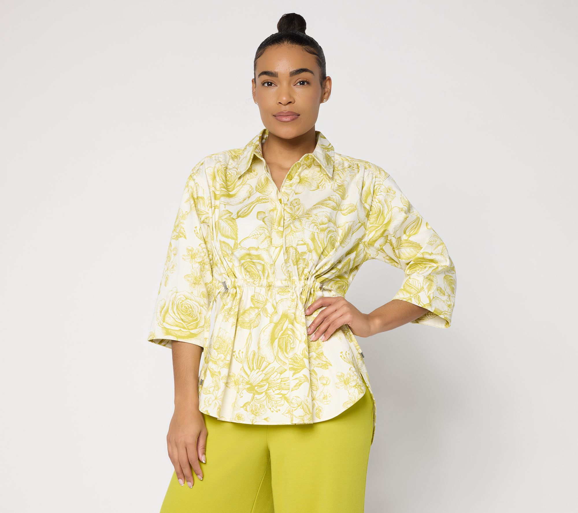 Carla Rockmore Collection Petite Cinch Waist 3/4 Slv Shirt