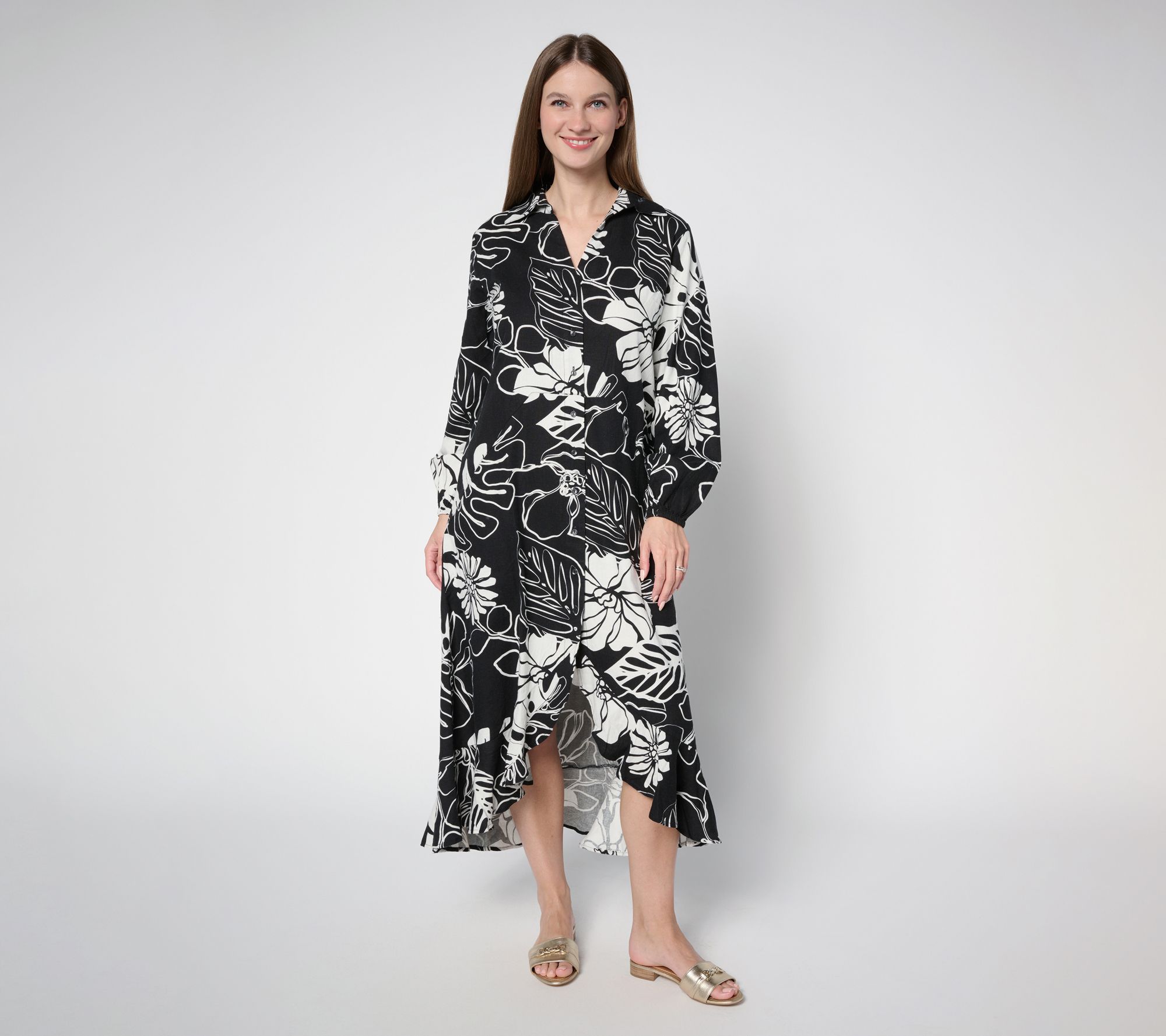 "As Is" Peace Love World Boheme Regular Linen Blend Button Dress