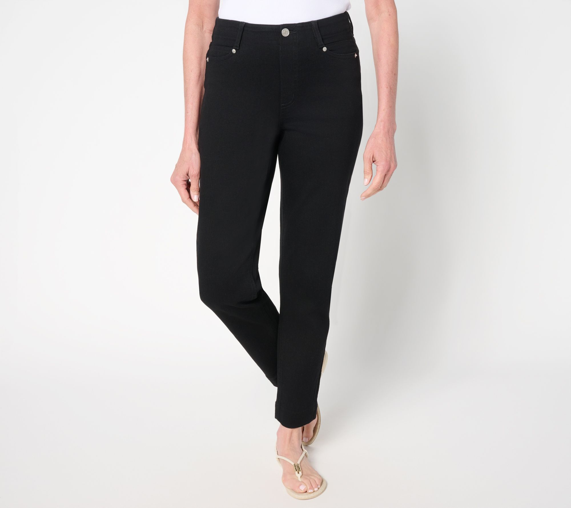 "As Is" Denim & Co. Reg Black Easy Stretch Continuous Waist Jean