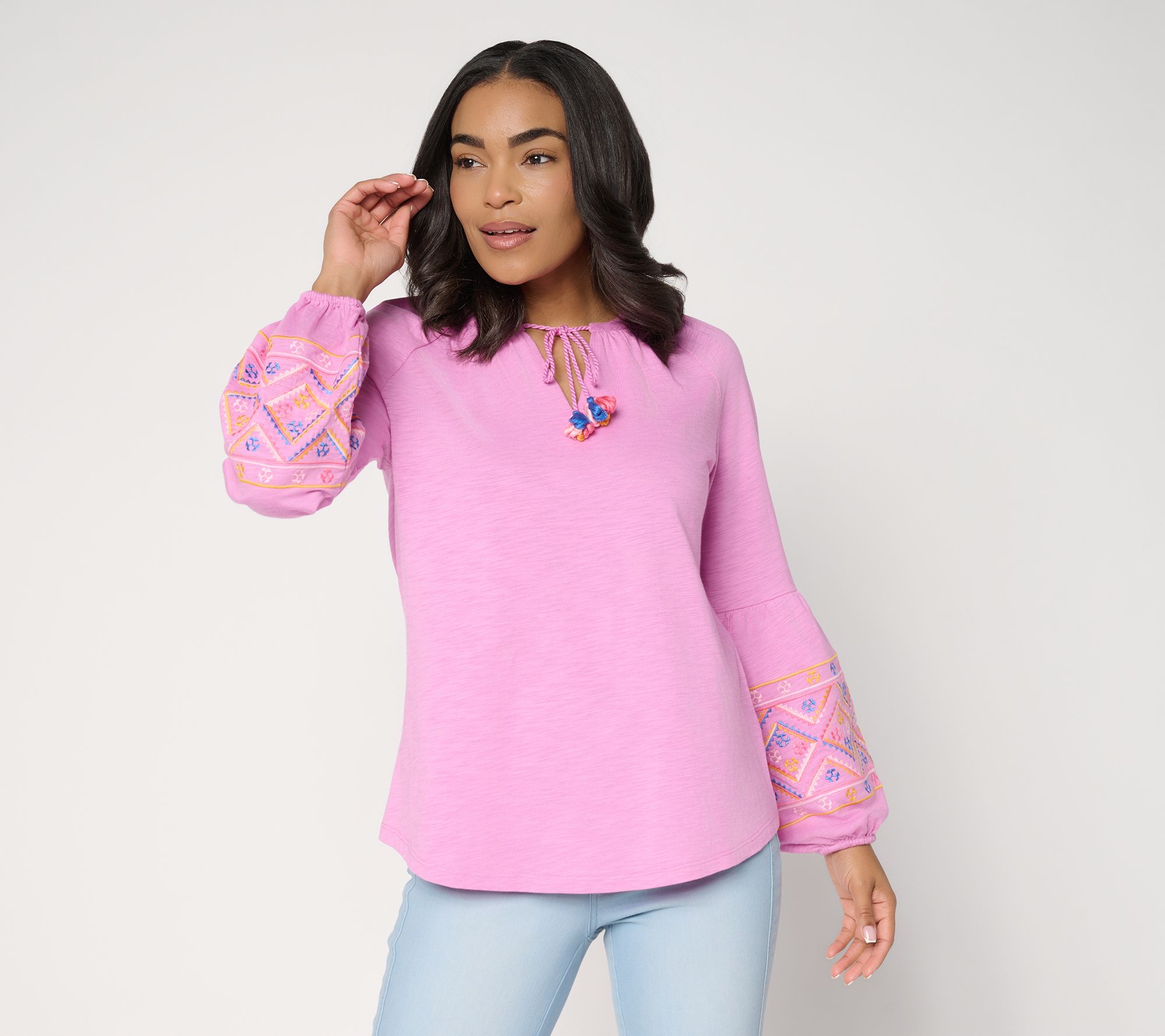 Belle Boho by Kim Gravel Slub Knit Sunlit Spirit Embroidered Top