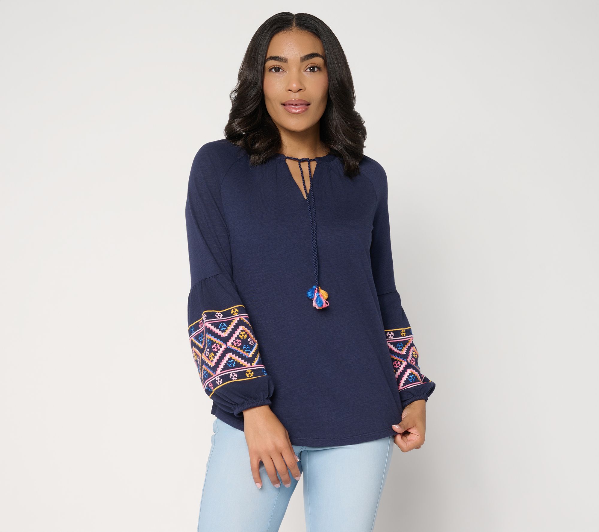 Belle Boho by Kim Gravel Slub Knit Sunlit Spirit Embroidered Top