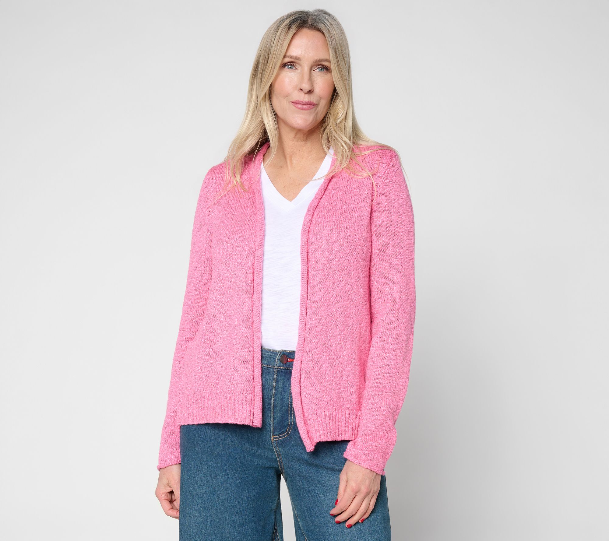  Belle by Kim Gravel cotton blend Sweater Slub Cropped Cardigan