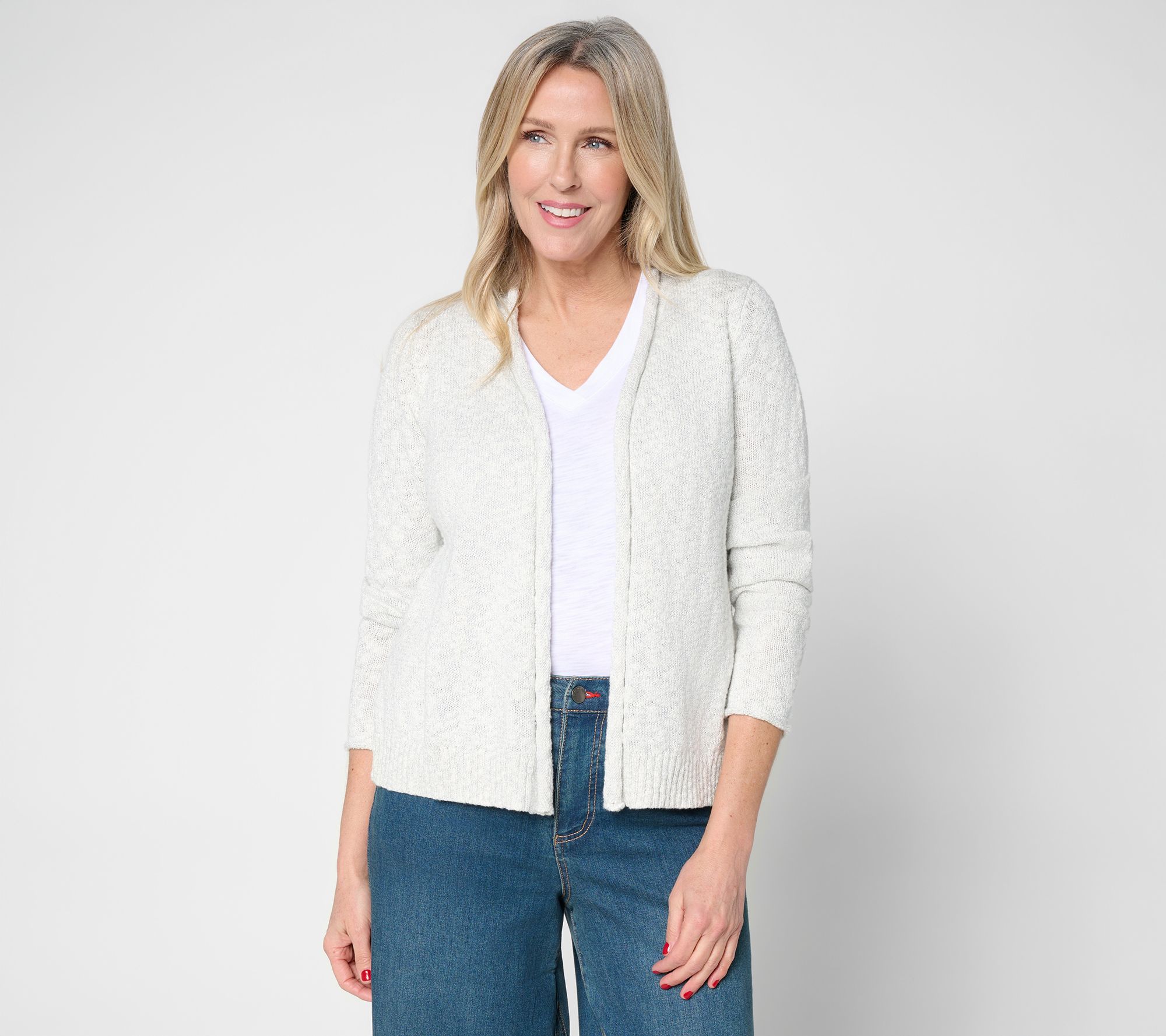 Belle by Kim Gravel cotton blend Sweater Slub Cropped Cardigan