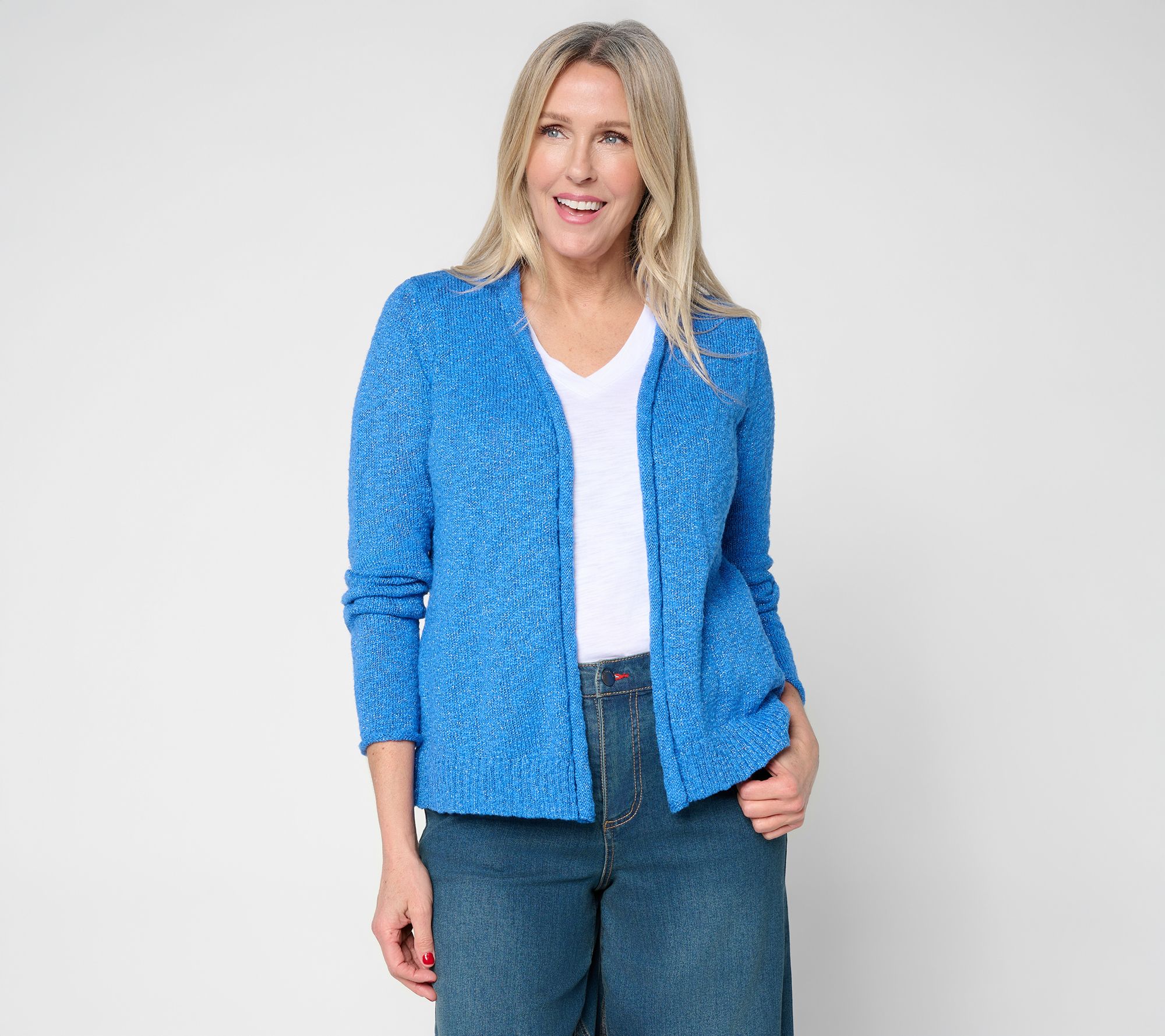 Belle by Kim Gravel cotton blend Sweater Slub Cropped Cardigan