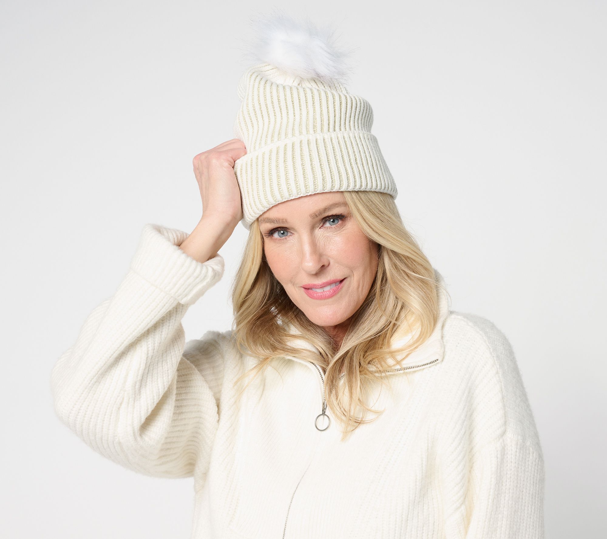 "As Is" Complliments Satin Lined Lurex Beanie with Pom-Pom