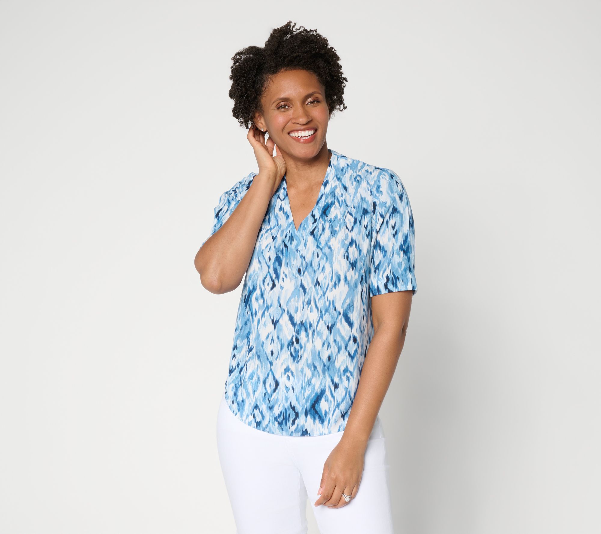 NYDJ Short Sleeve Charming Printed Blouse