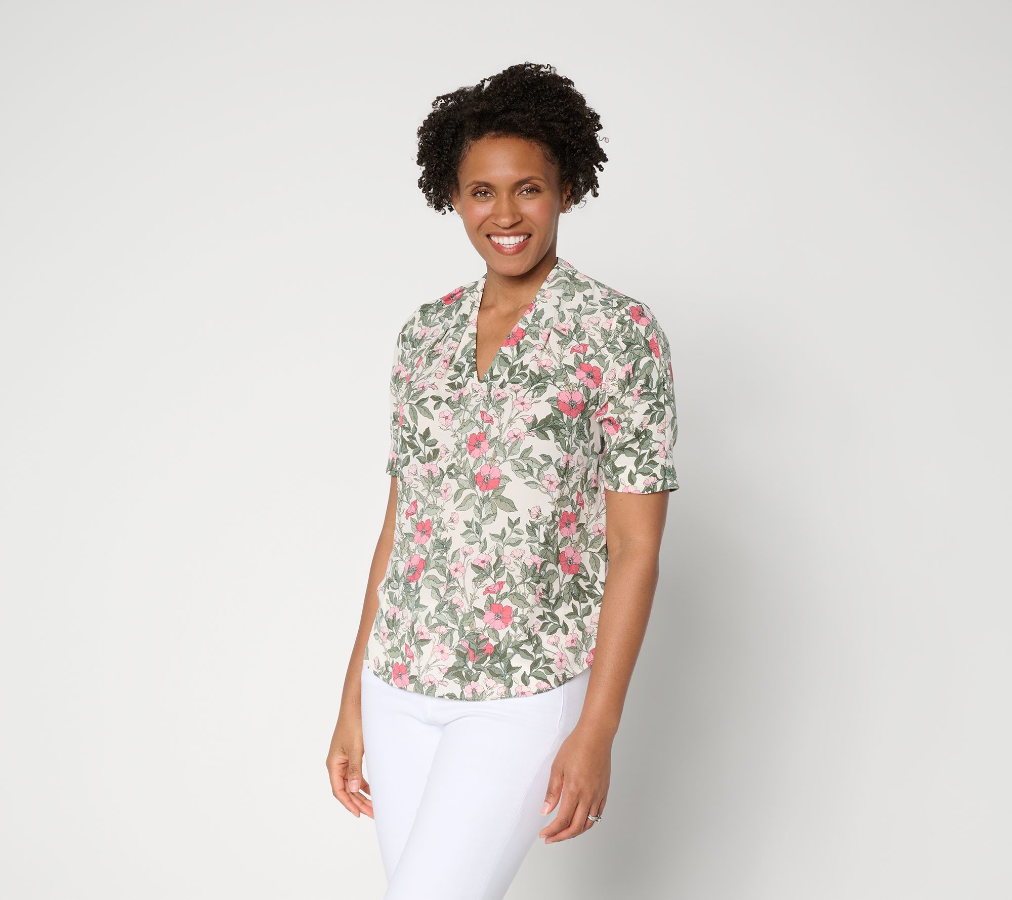 NYDJ Short Sleeve Charming Printed Blouse