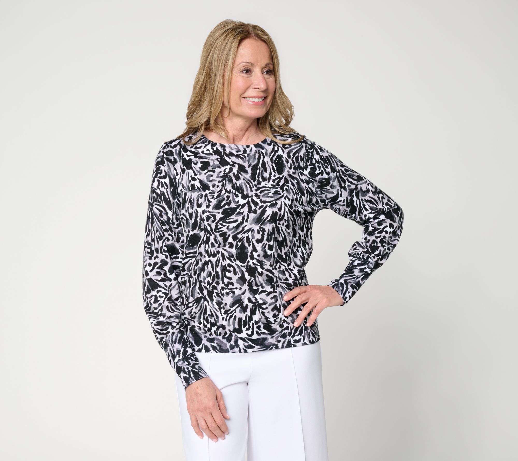 nicole by Nicole Miller Spring Forward Long Sleeve Printed Sweater