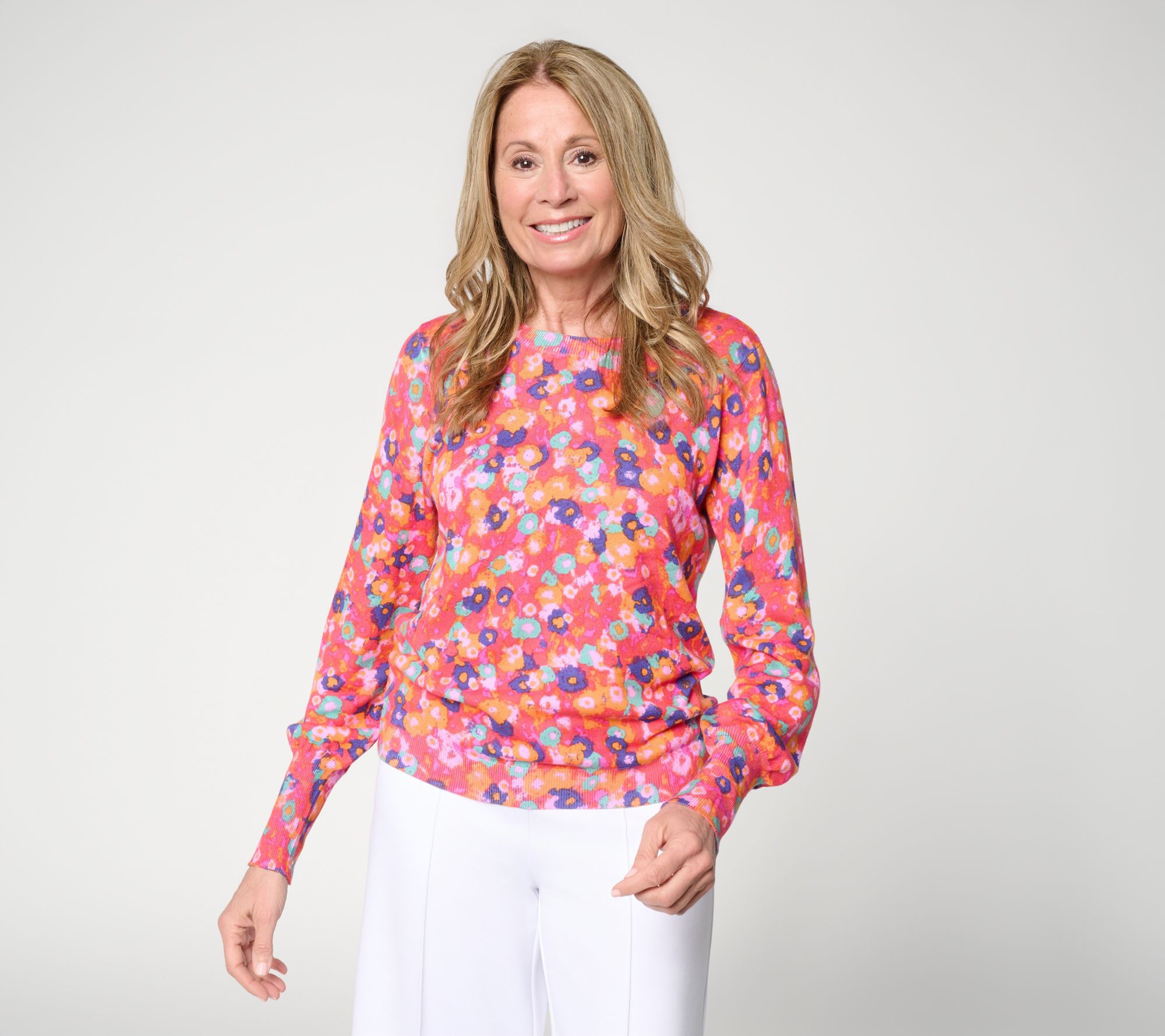 nicole by Nicole Miller Spring Forward Long Sleeve Printed Sweater