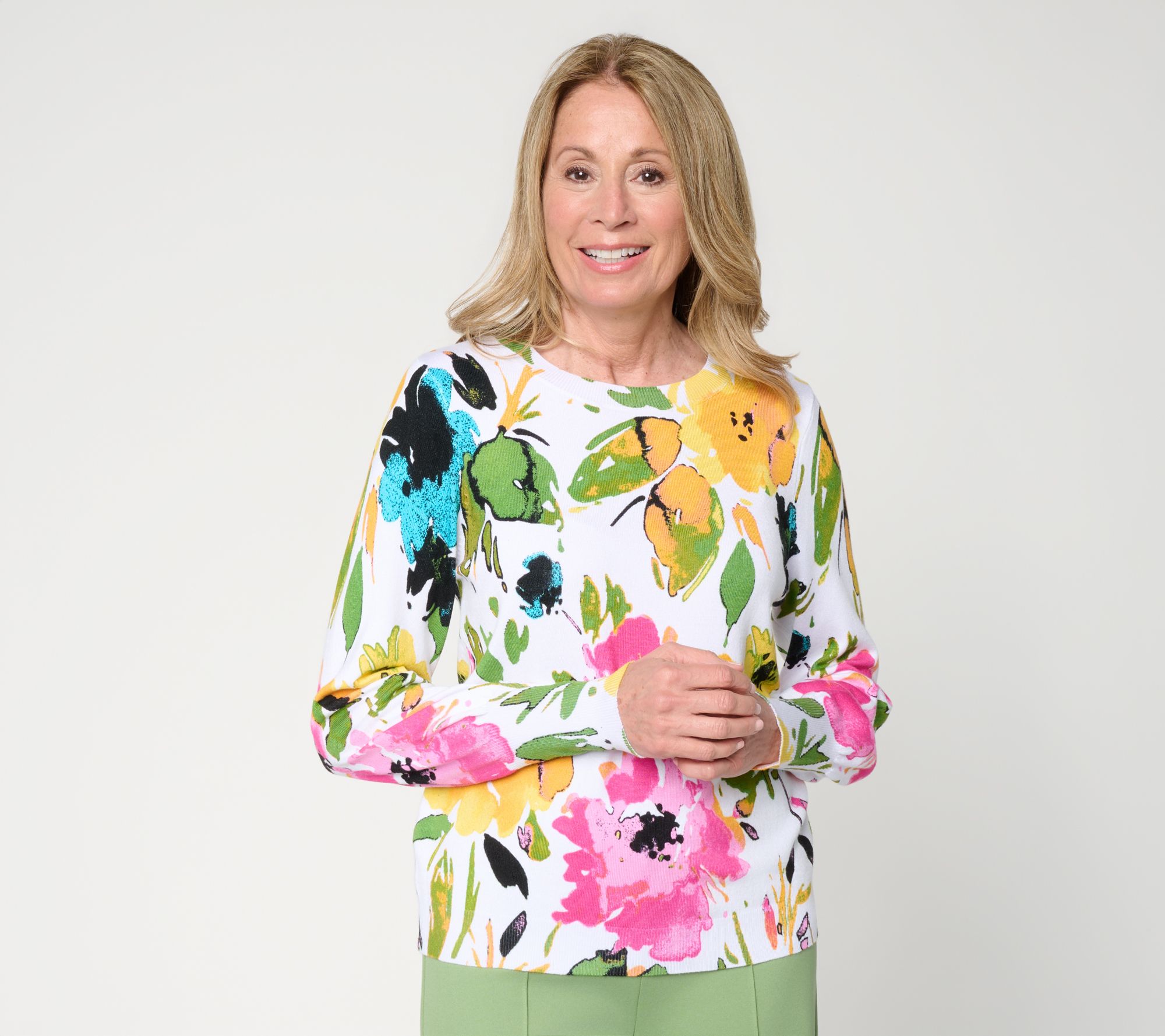 nicole by Nicole Miller Spring Forward Long Sleeve Printed Sweater